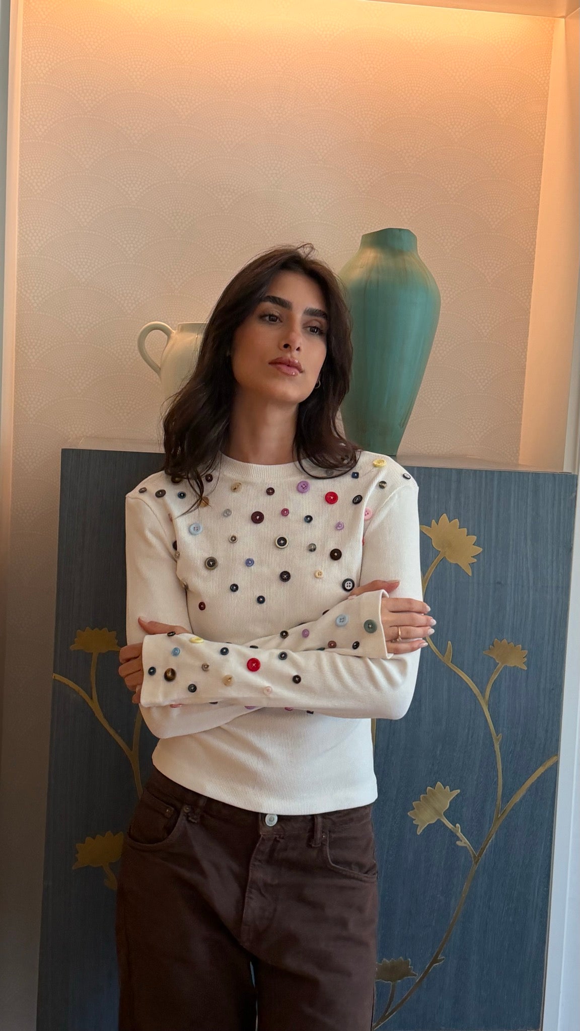Button Embellished long sleeve top