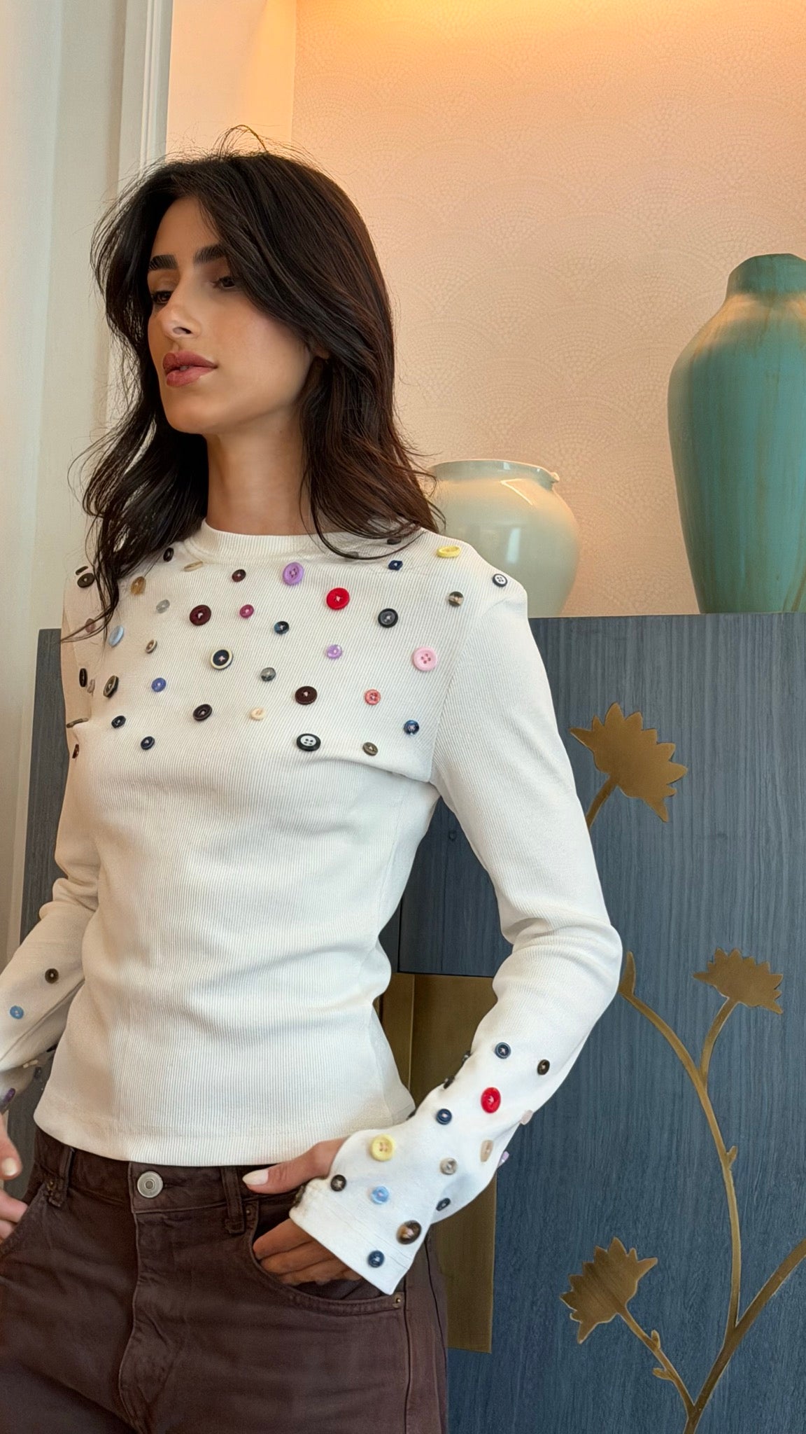 Button Embellished long sleeve top