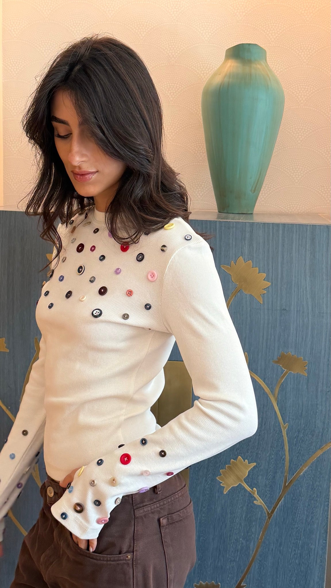 Button Embellished long sleeve top