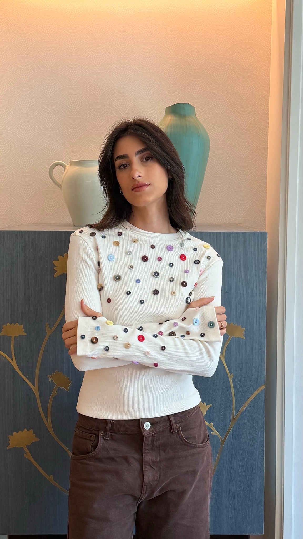 Button Embellished long sleeve top