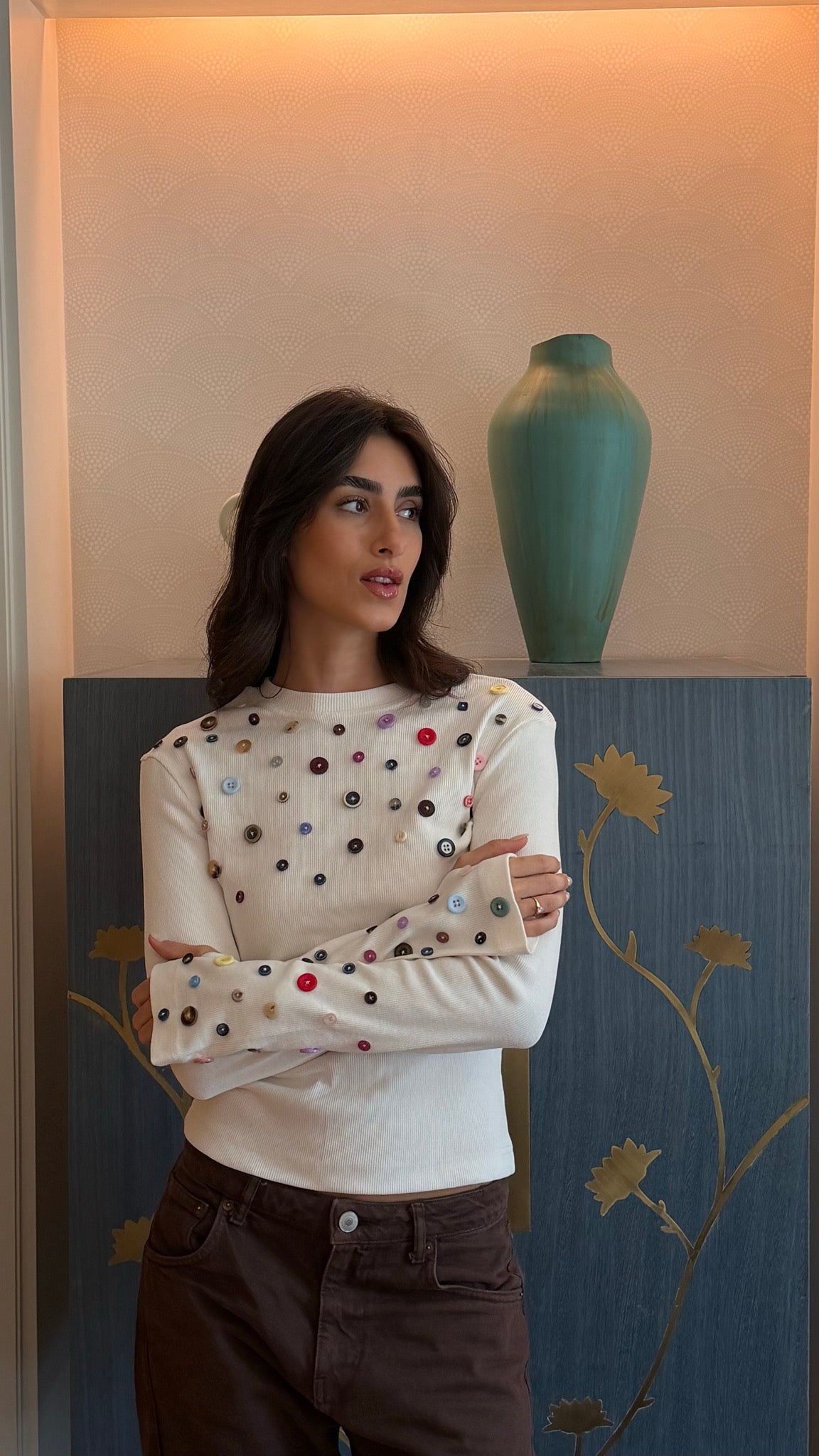 Button Embellished long sleeve top