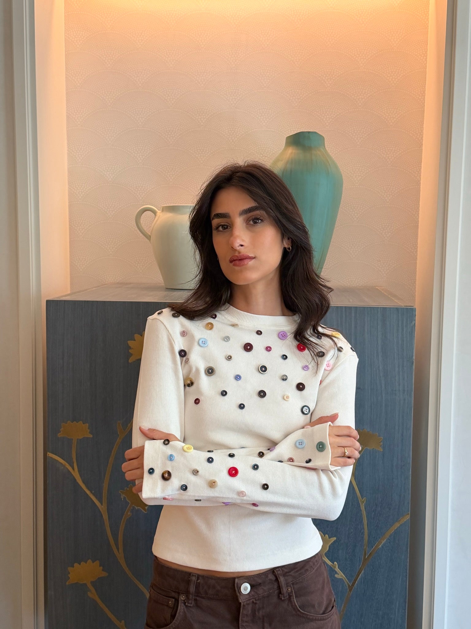 Button Embellished long sleeve top