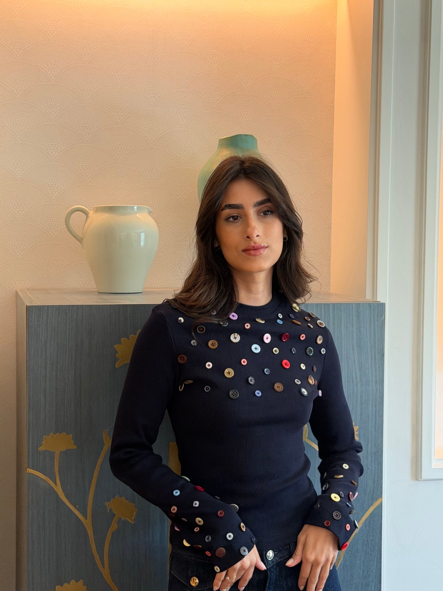Button Embellished long sleeve top