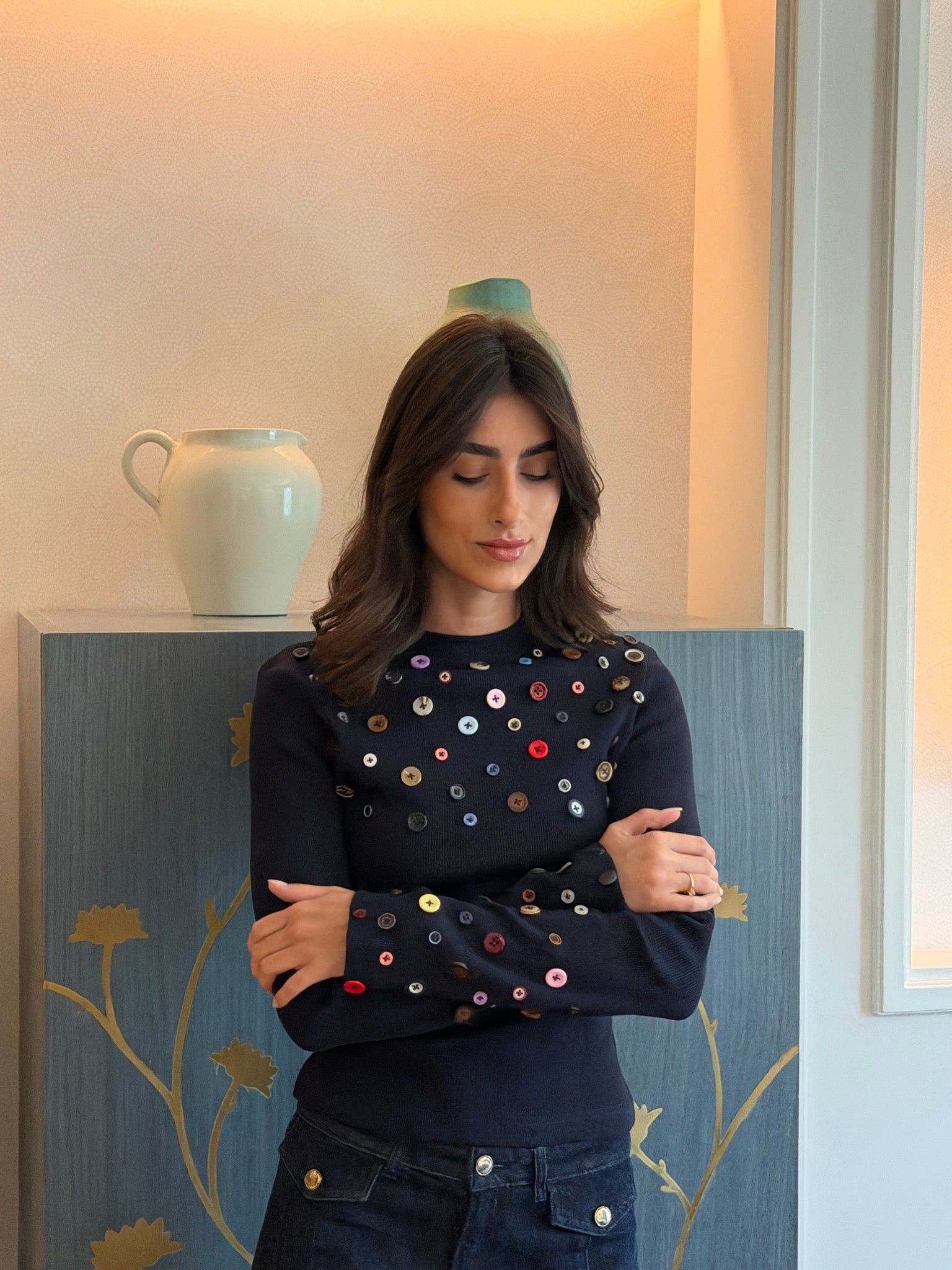 Button Embellished long sleeve top