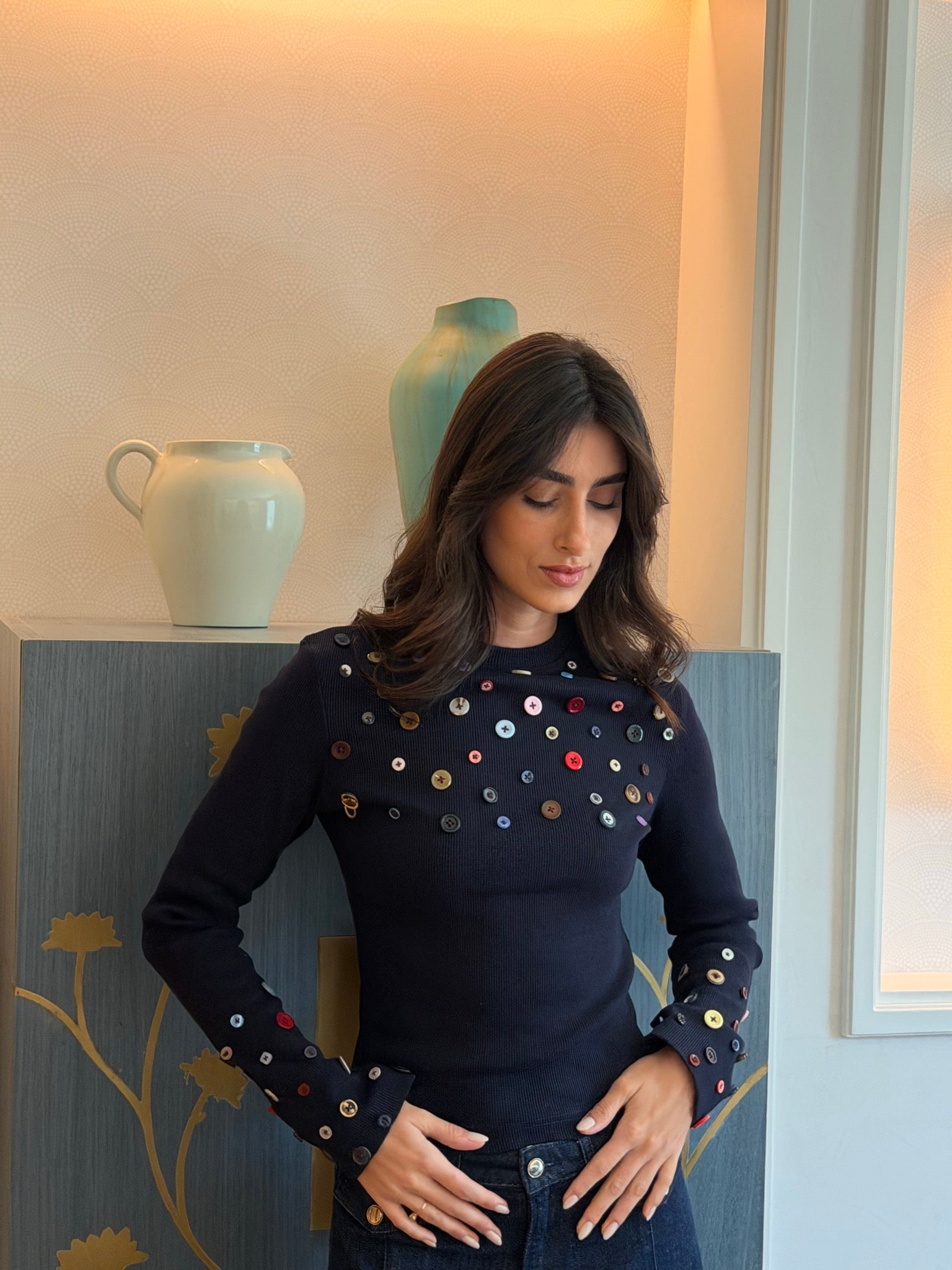 Button Embellished long sleeve top