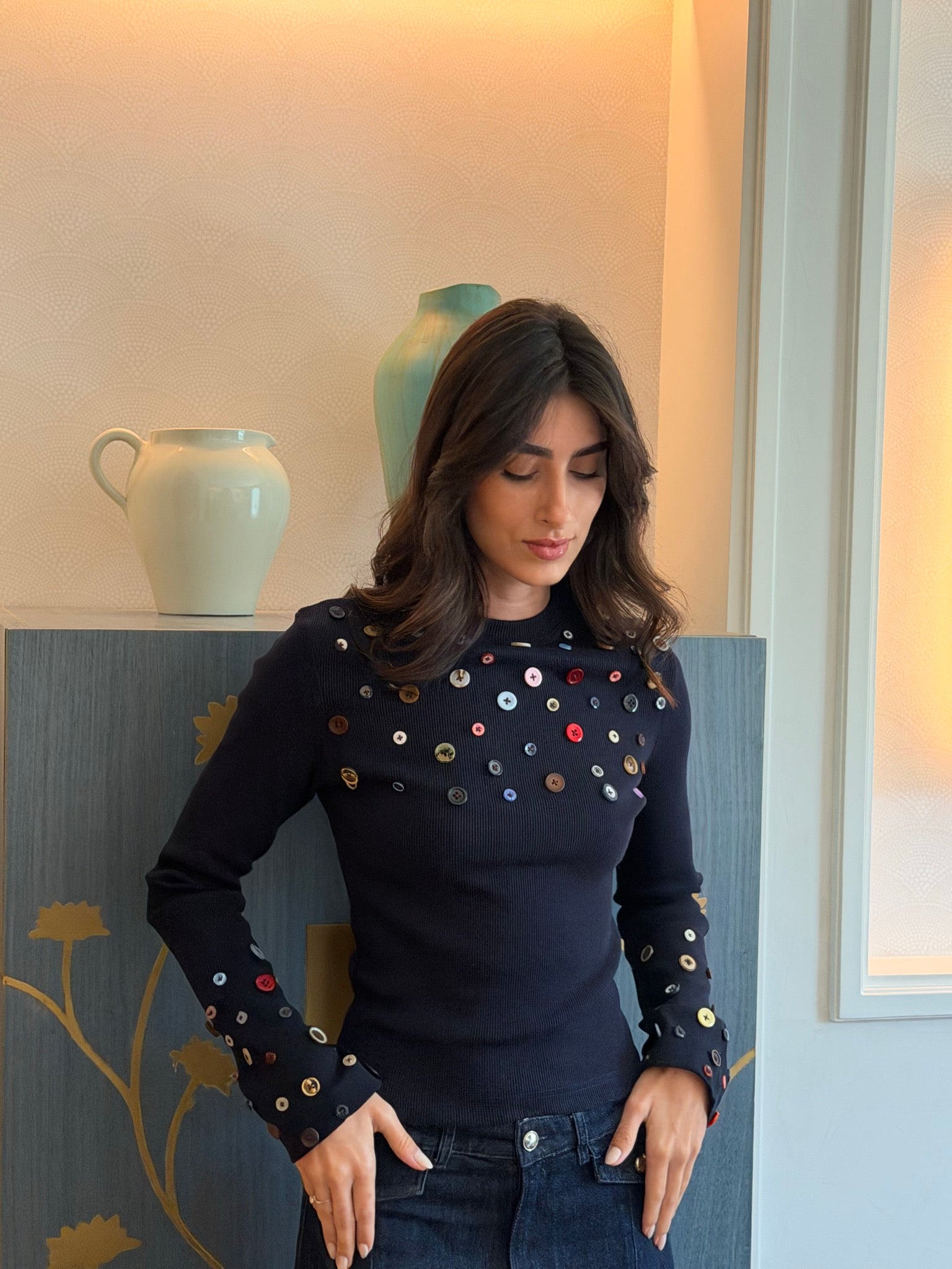 Button Embellished long sleeve top