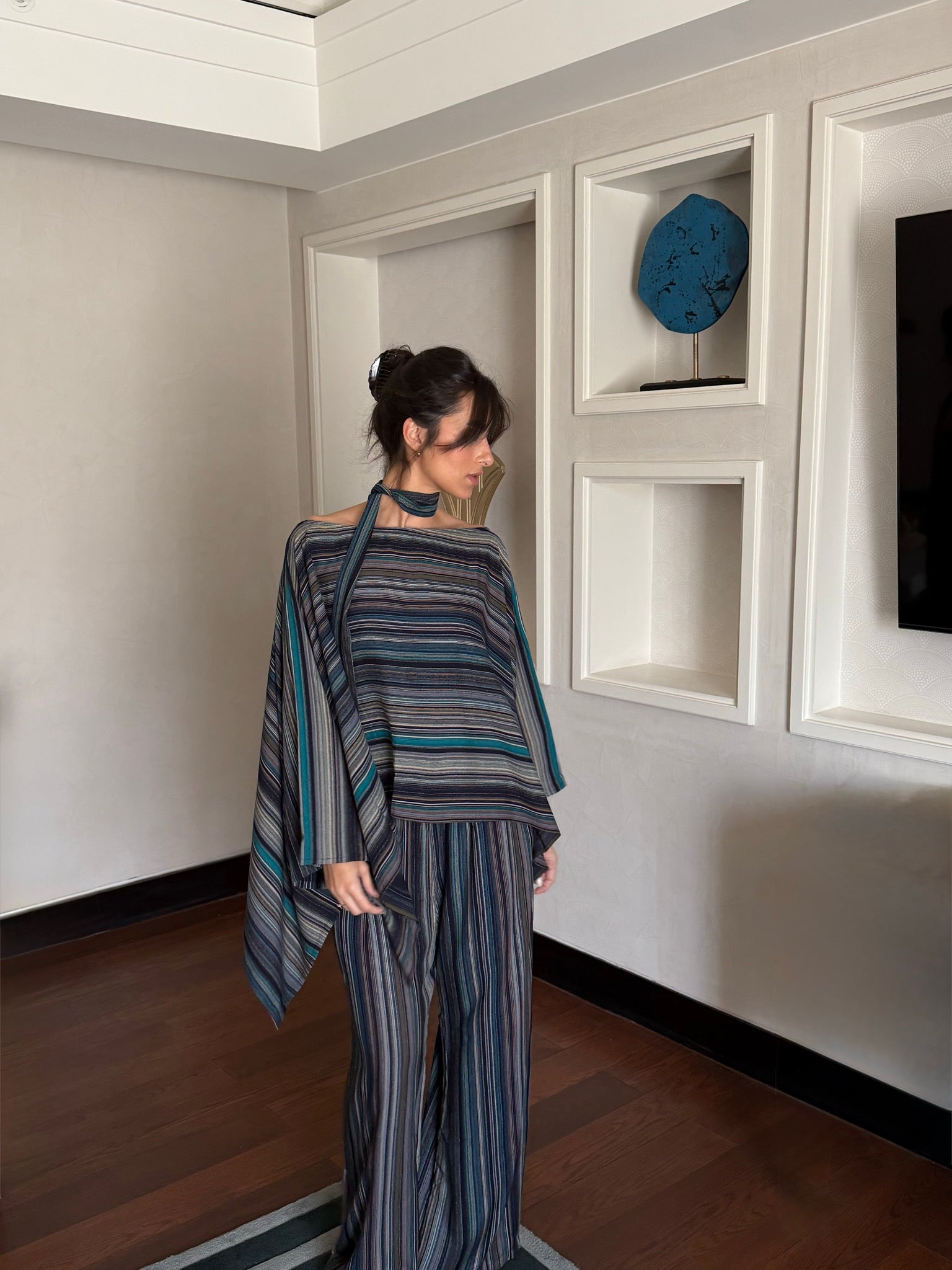 On The Go Striped Set in turquoise