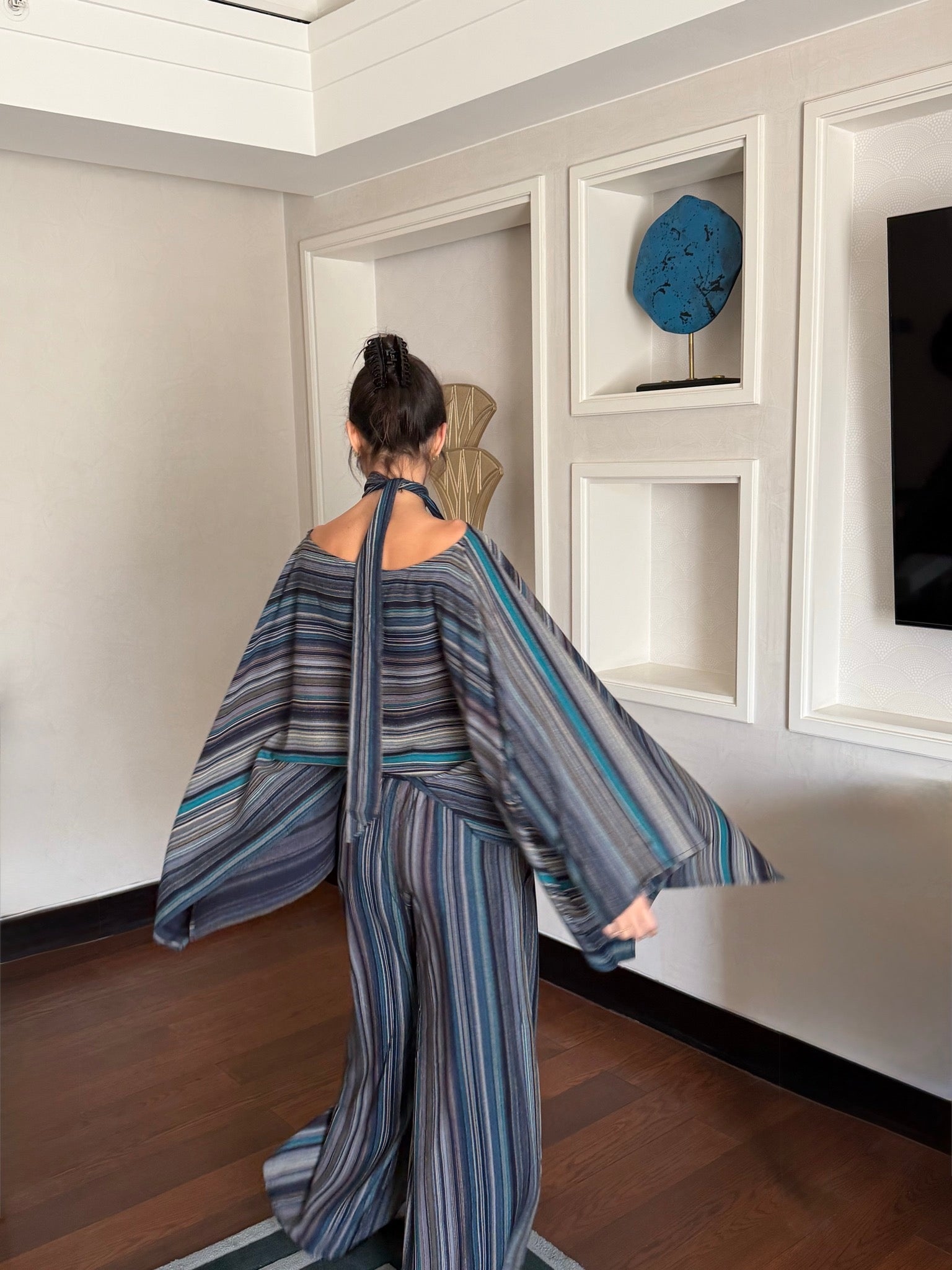 On The Go Striped Set in turquoise