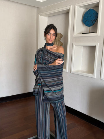 On The Go Striped Pants in turquoise