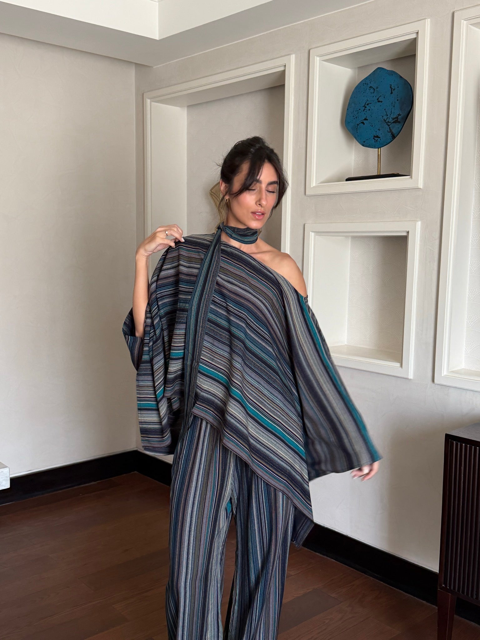 On The Go Striped Set in turquoise