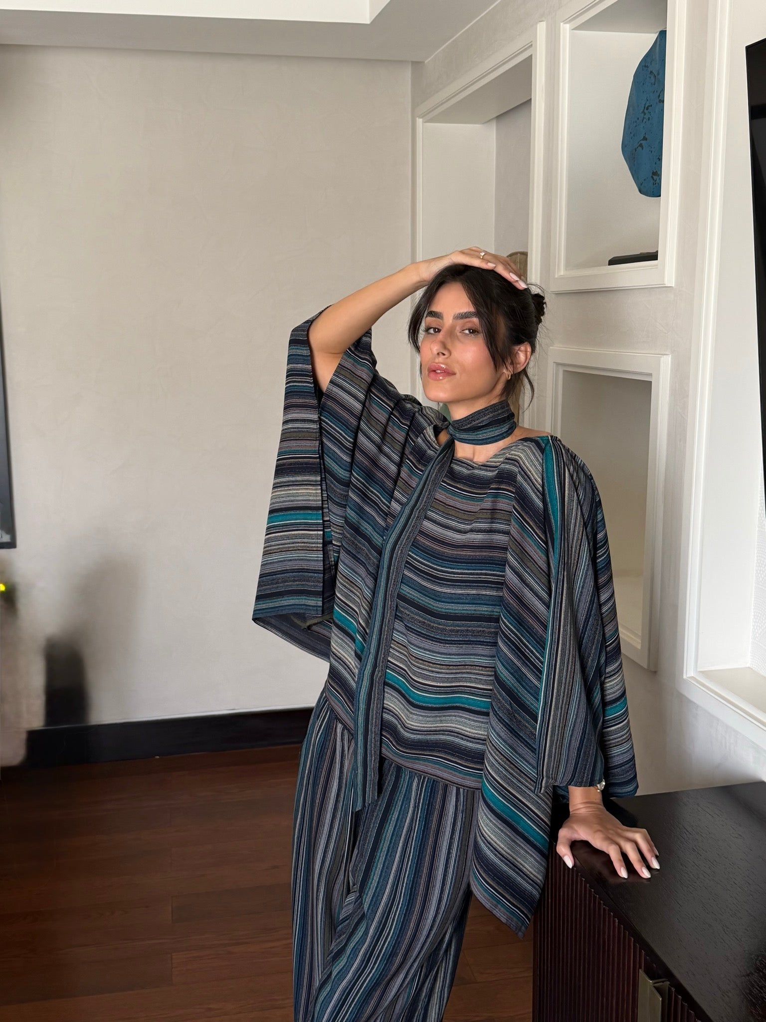 On The Go Striped Set in turquoise