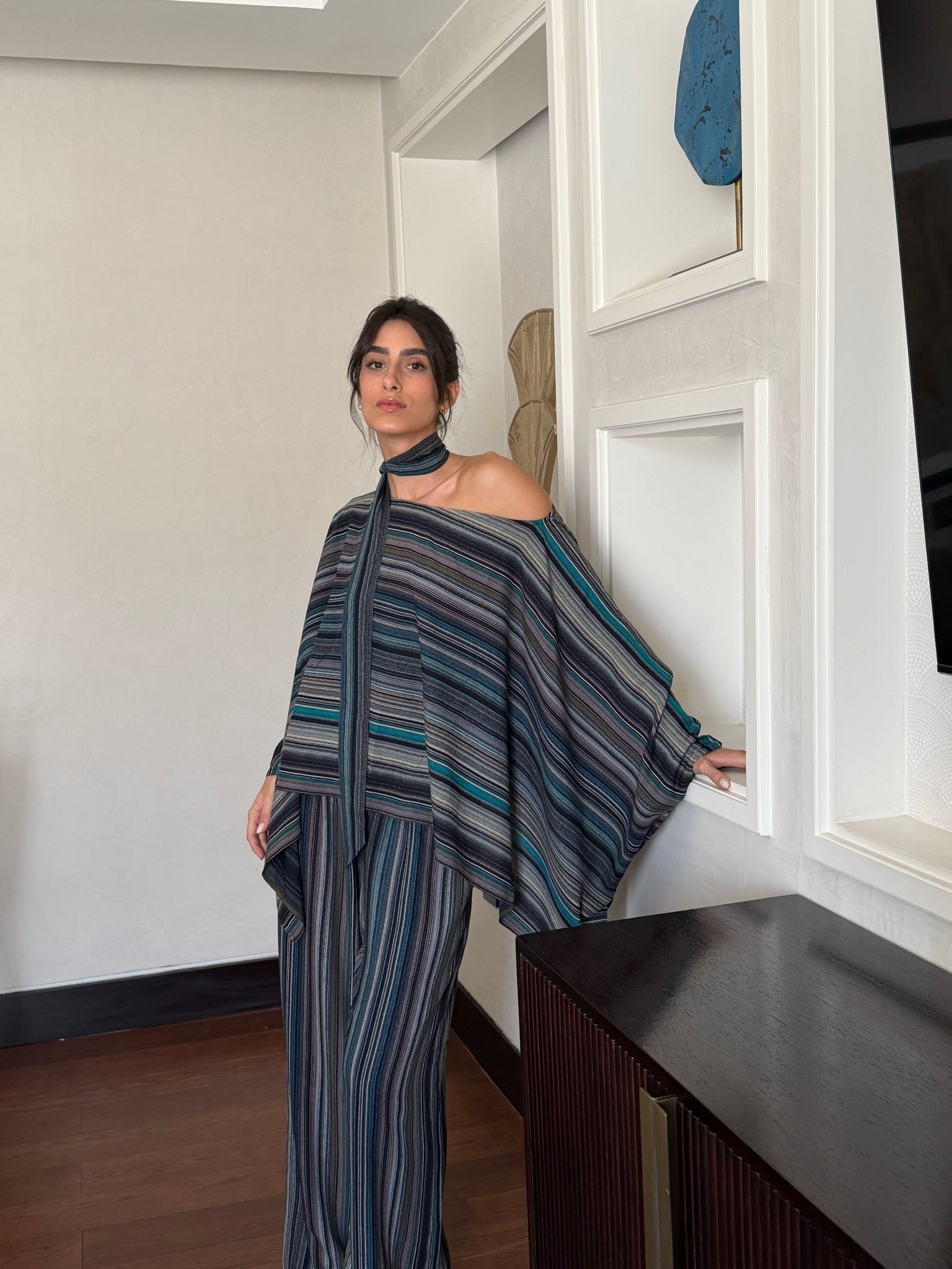 On The Go Striped Set in turquoise