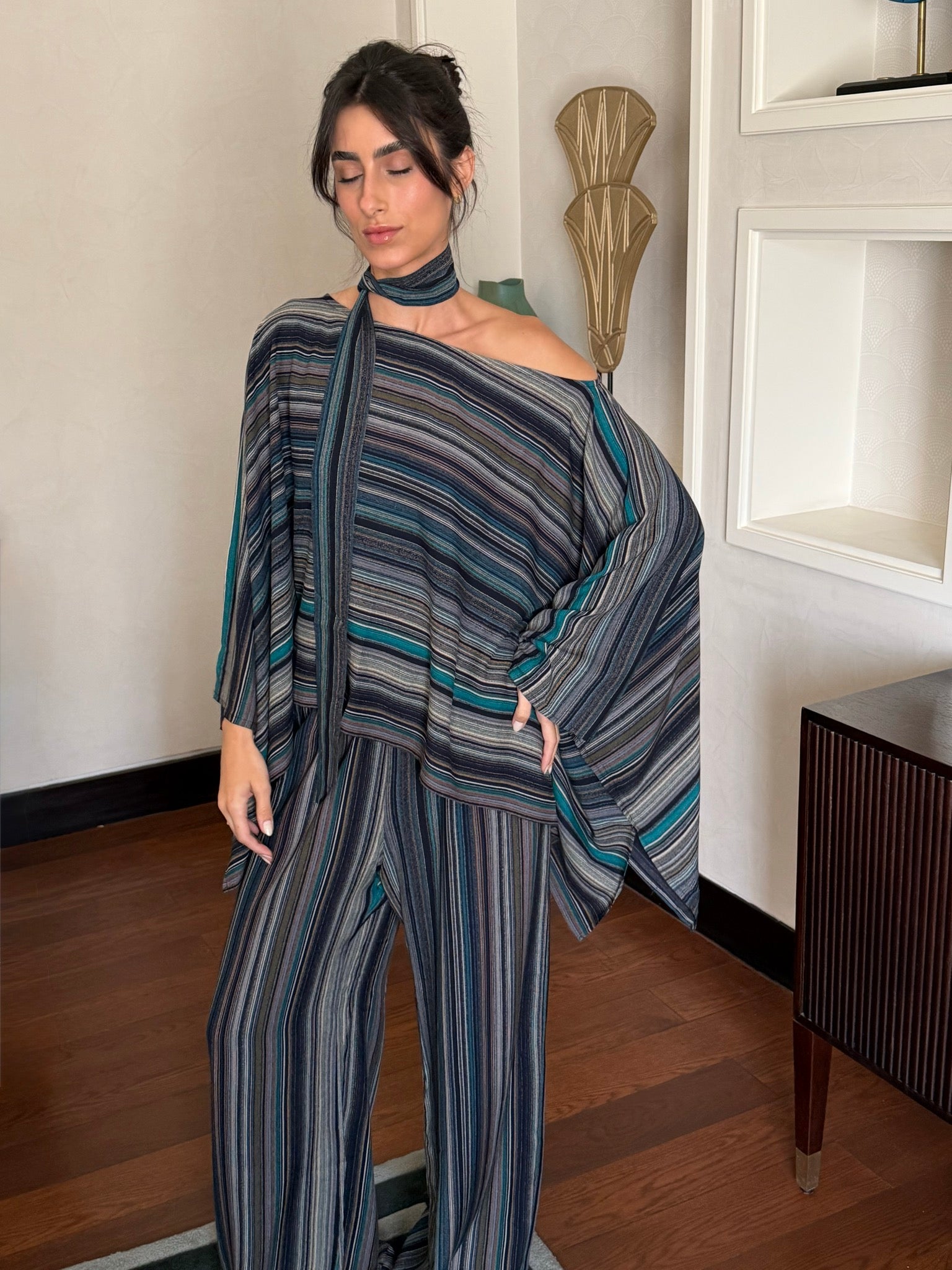 On The Go Striped Set in turquoise