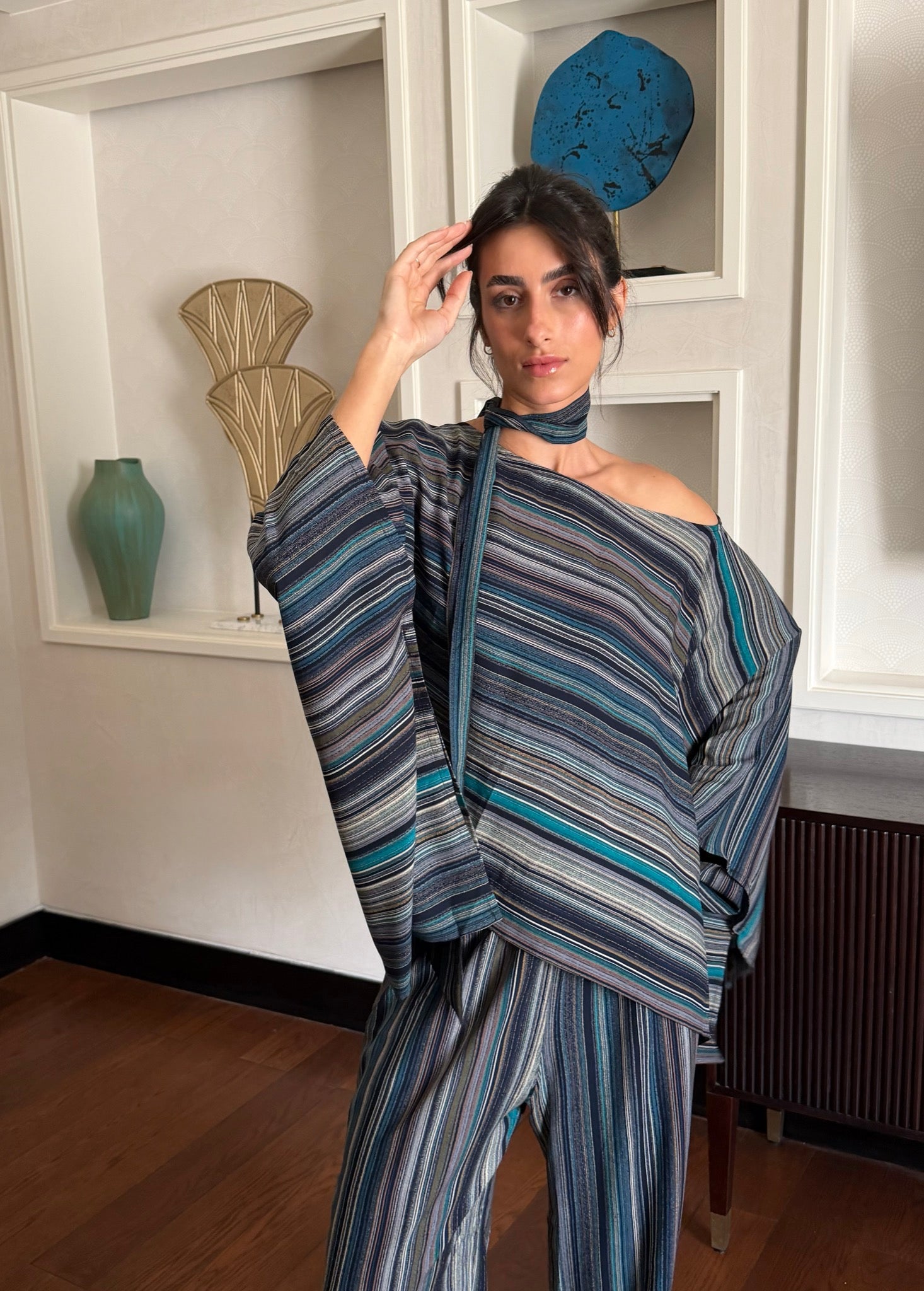 On The Go Striped Set in turquoise