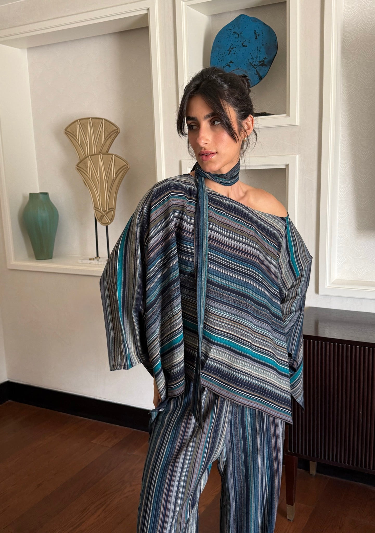 On The Go Striped Set in turquoise