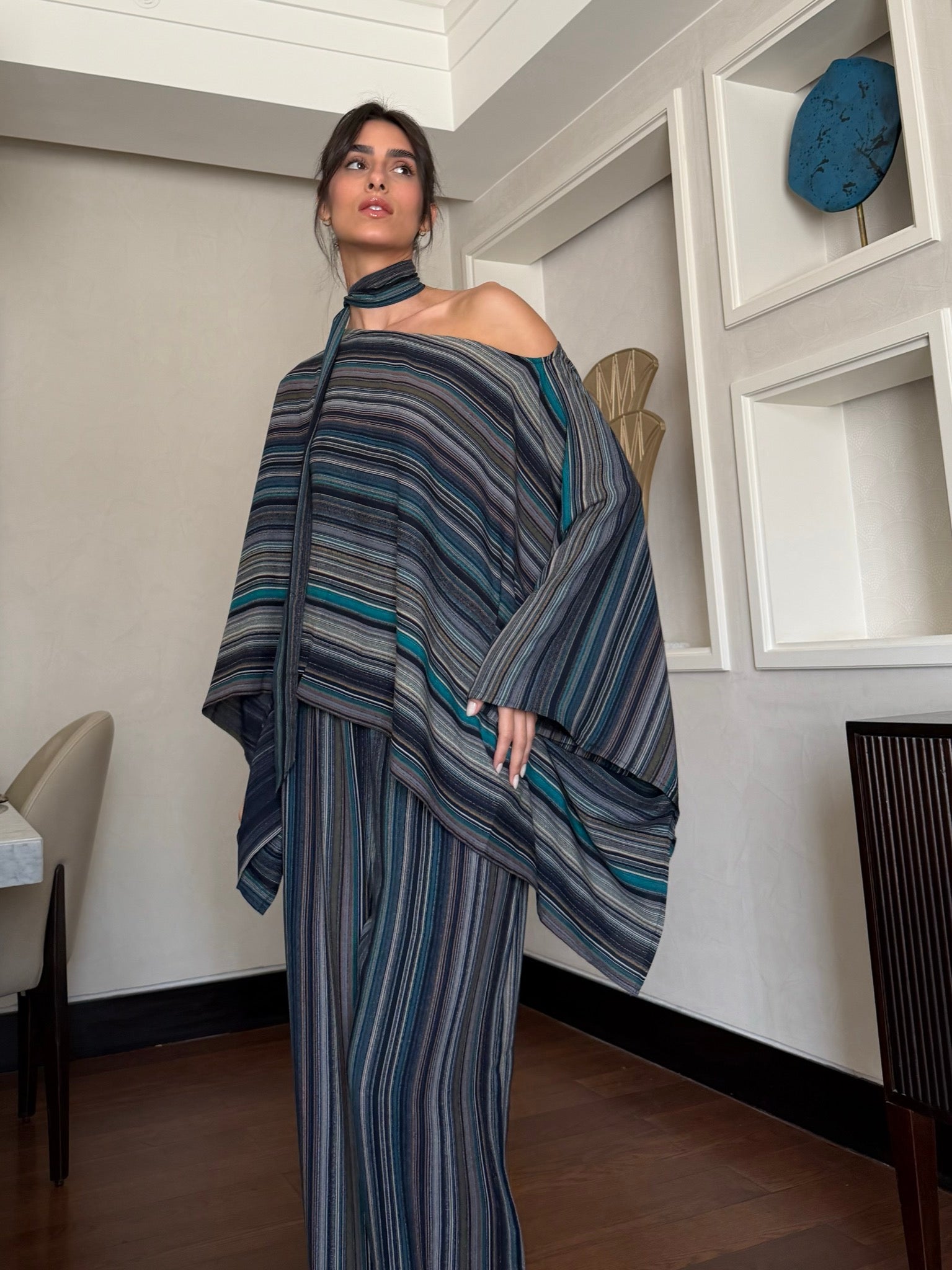 On The Go Striped Set in turquoise