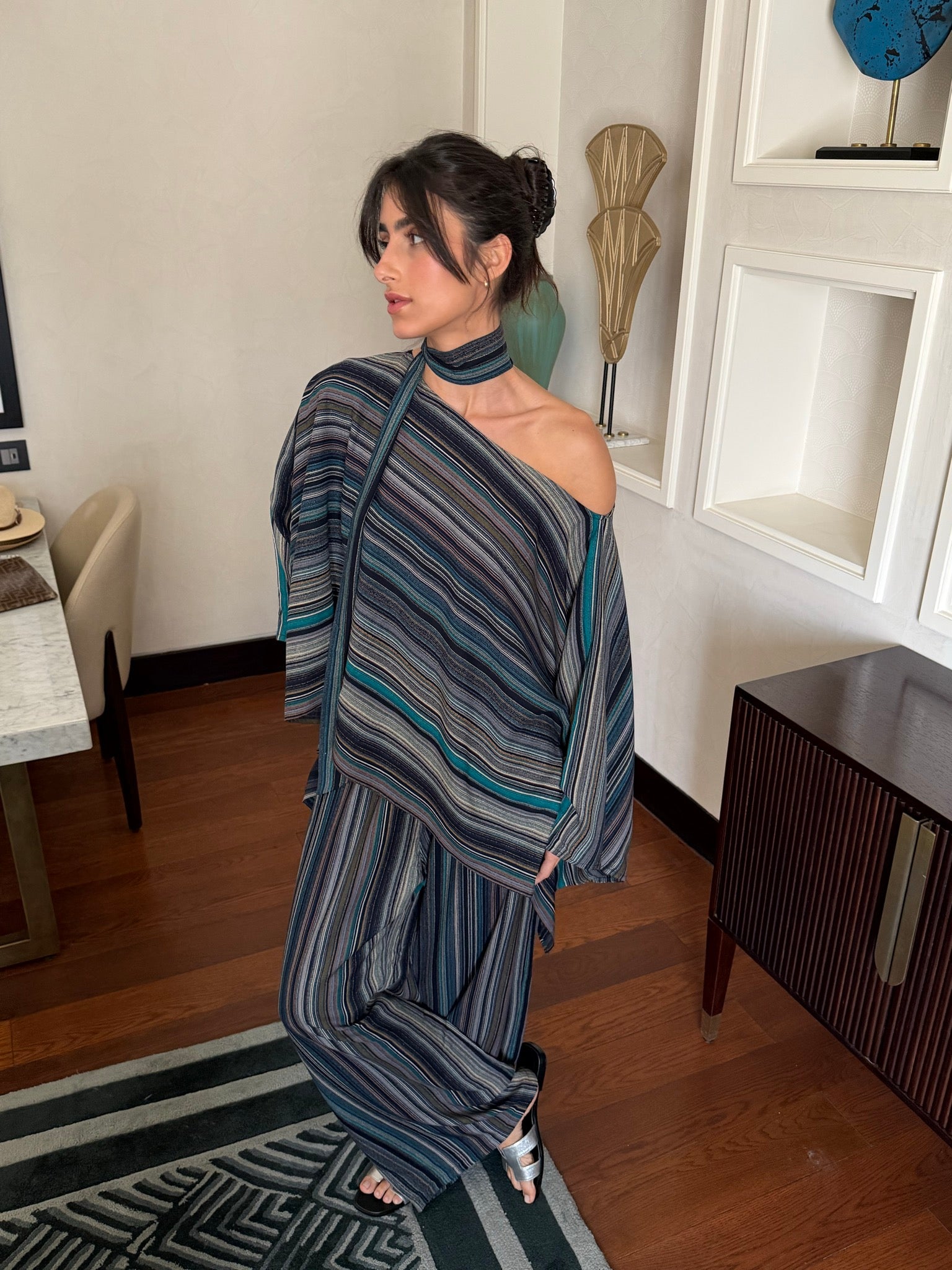 On The Go Striped Set in turquoise