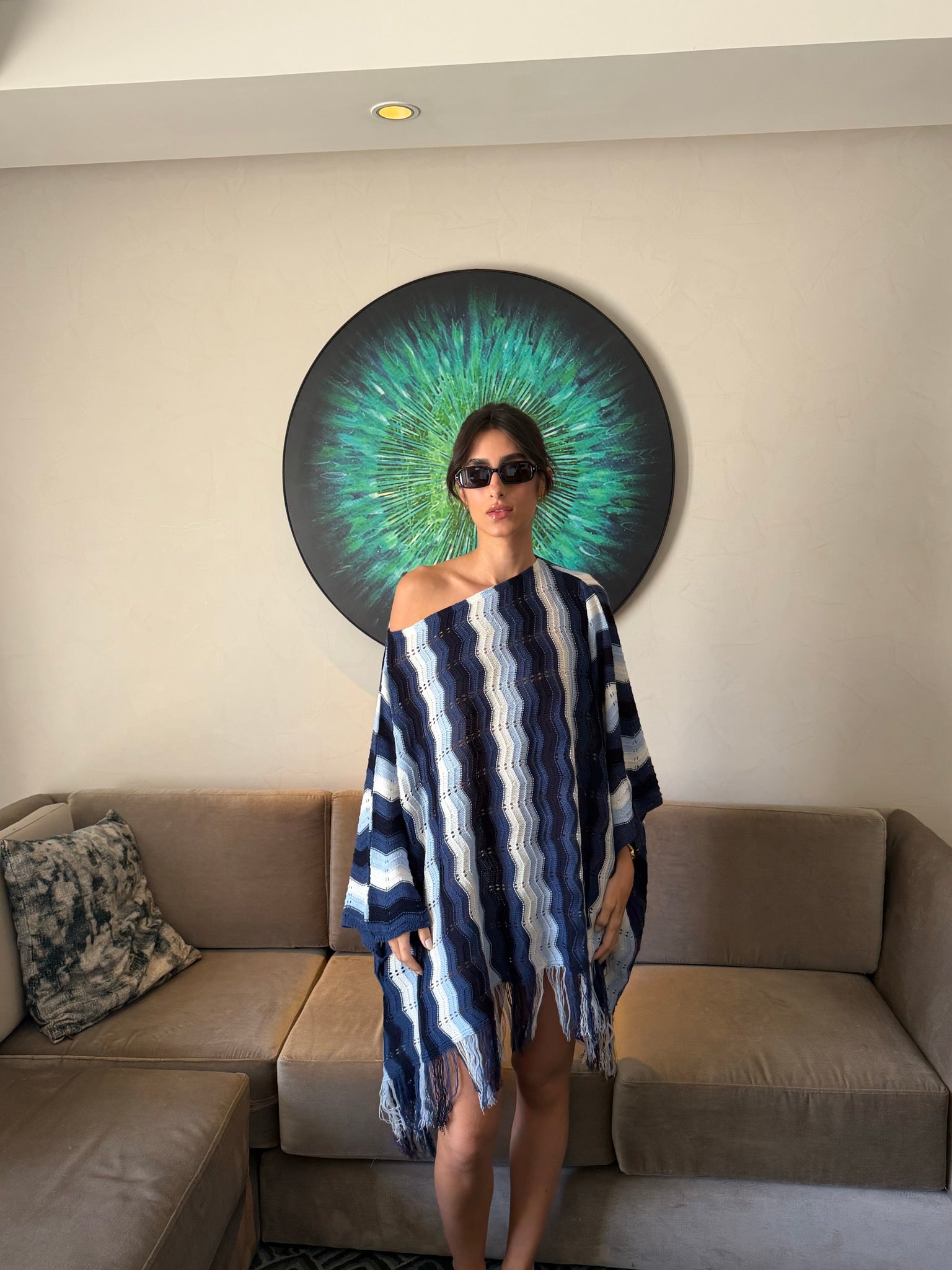 Wiggly Waves cape in navy