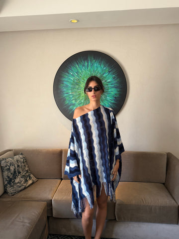 Wiggly Waves cape in navy