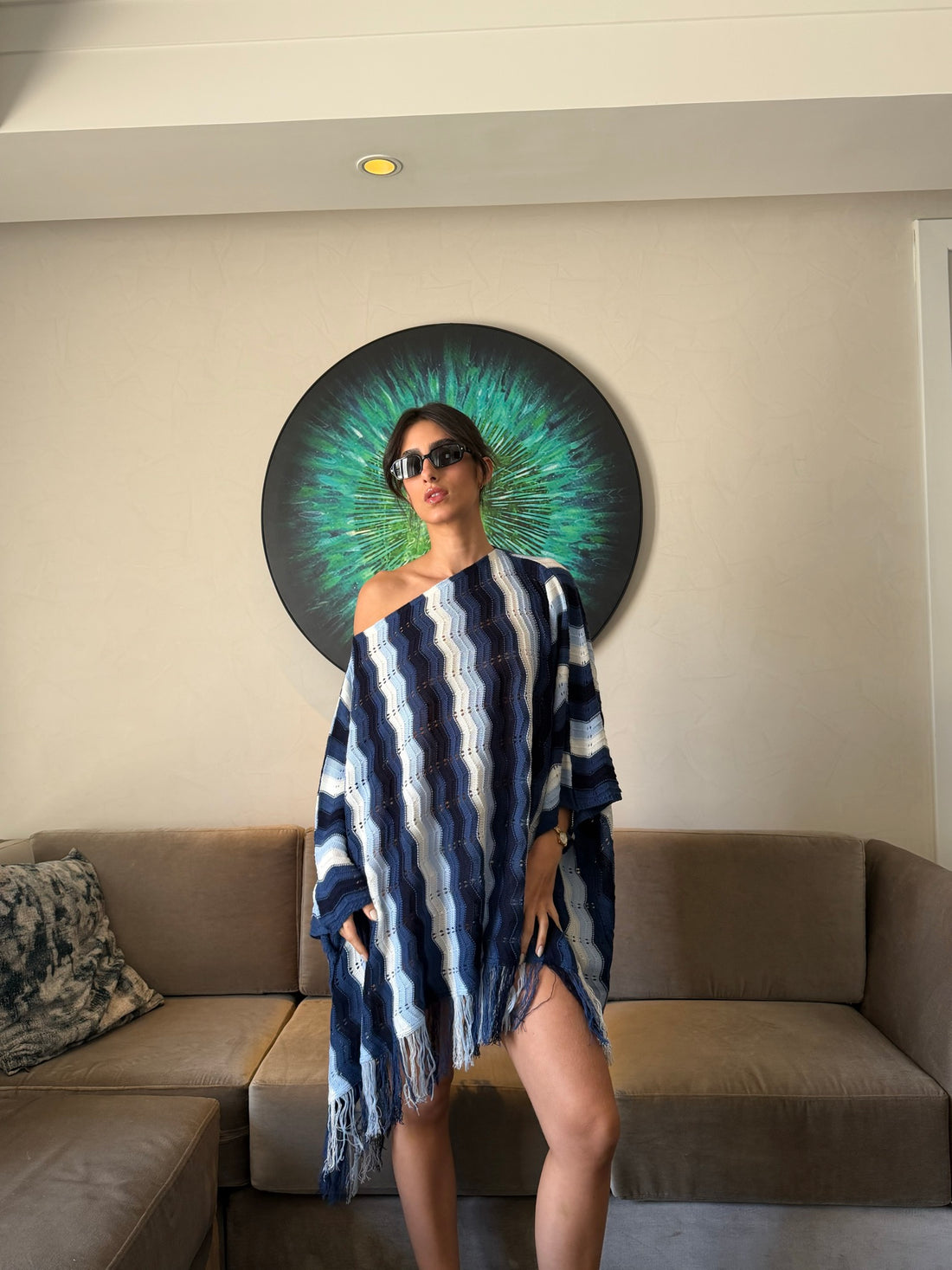 Wiggly Waves cape in navy