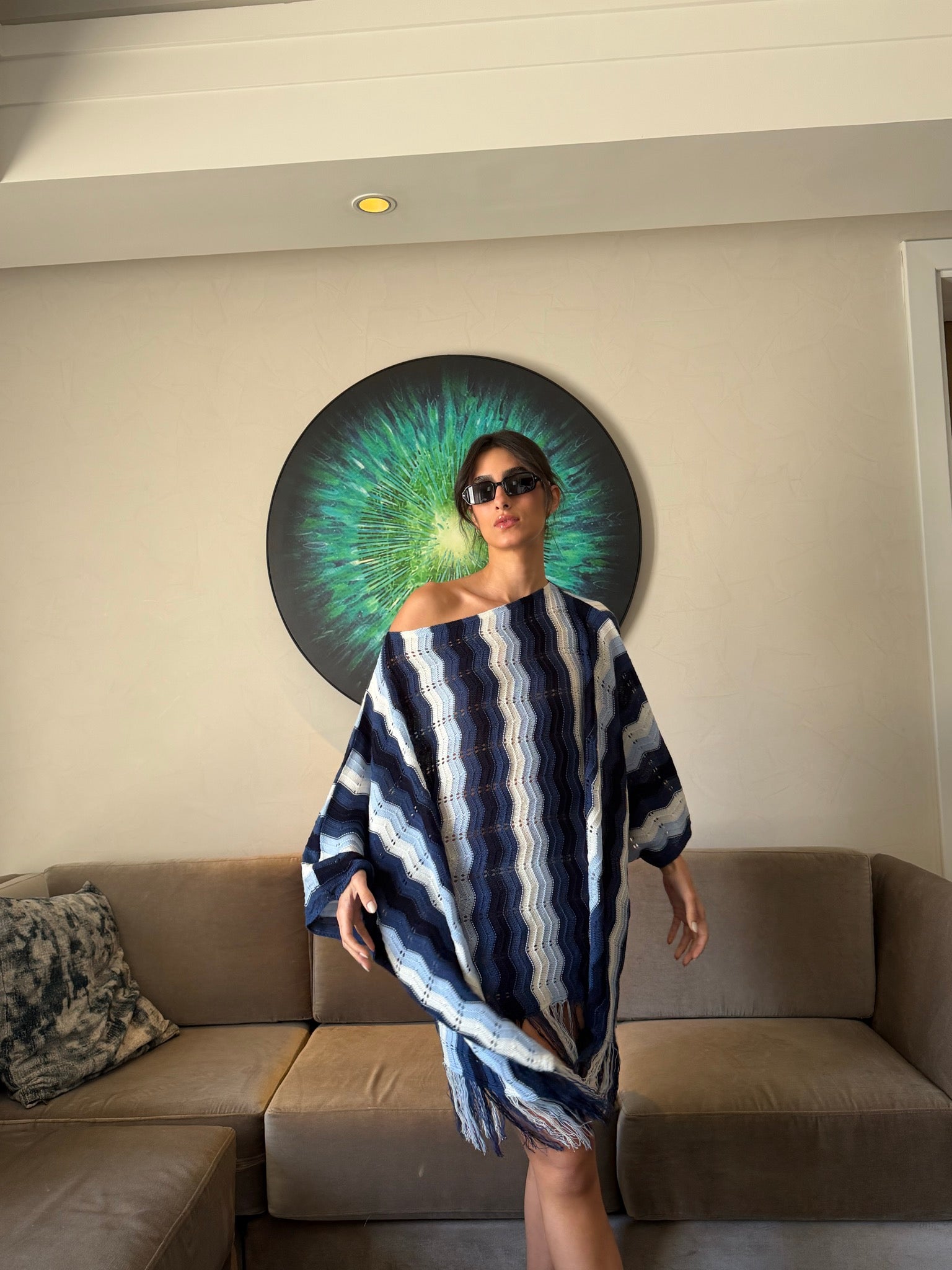 Wiggly Waves cape in navy