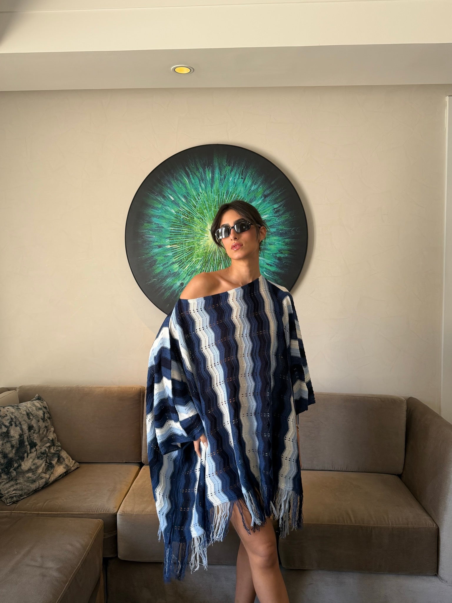 Wiggly Waves cape in navy