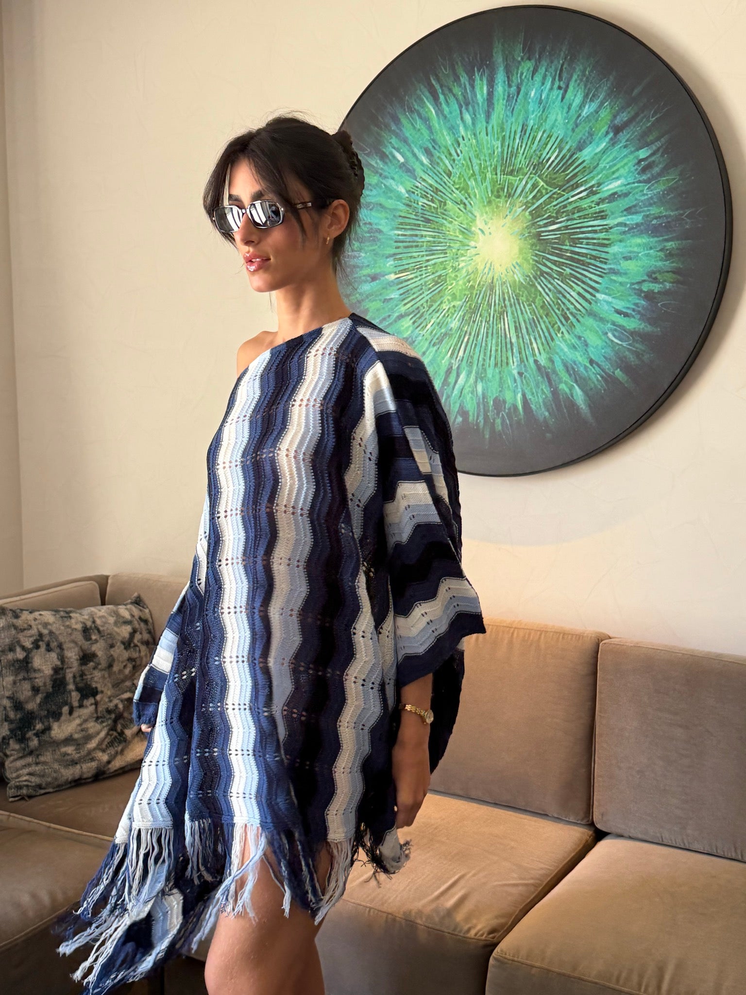 Wiggly Waves cape in navy