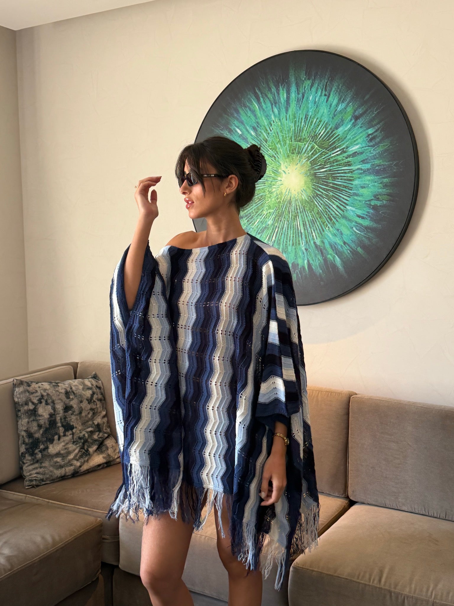Wiggly Waves cape in navy