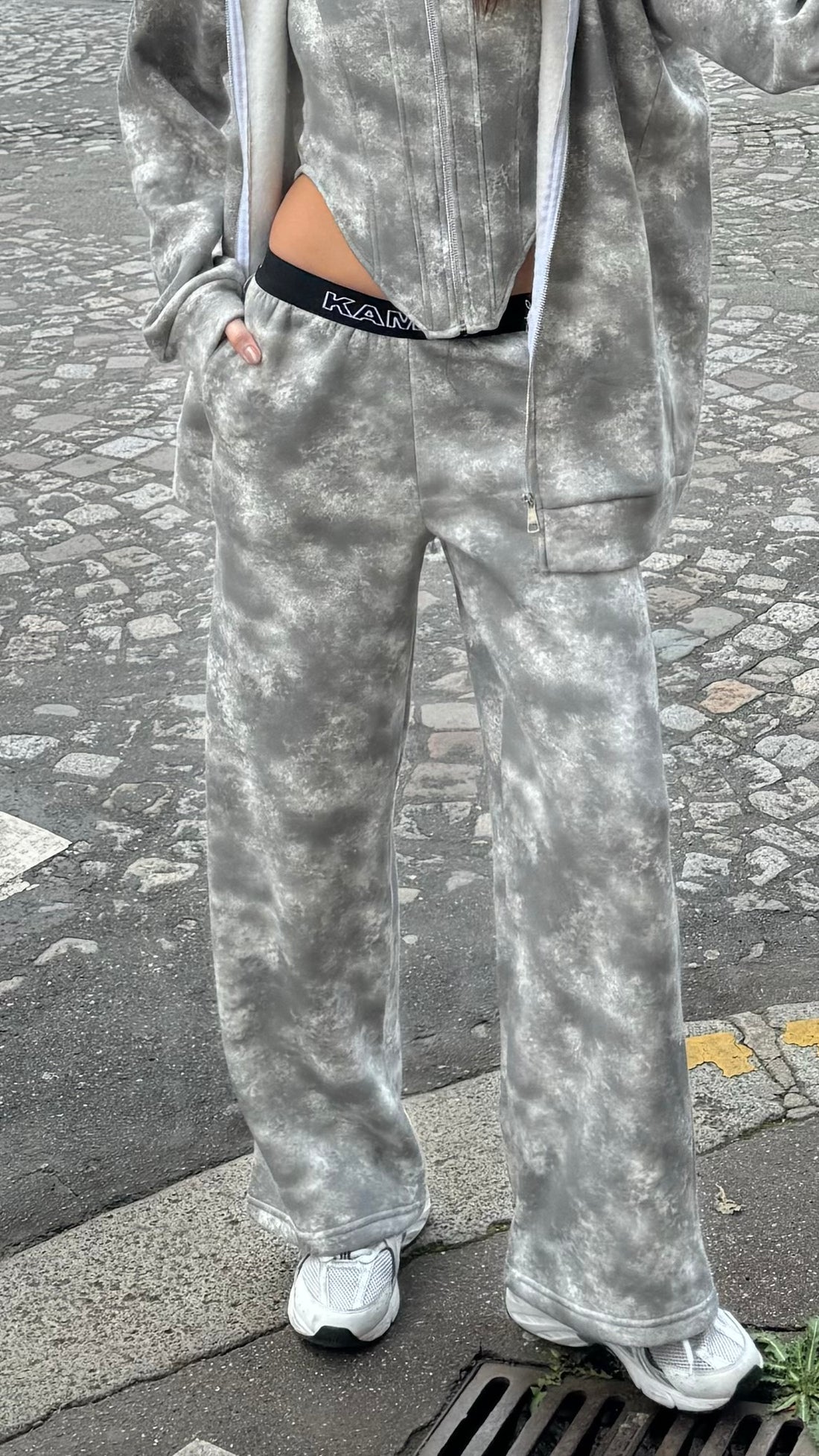 kamzi grey tie dye wide leg