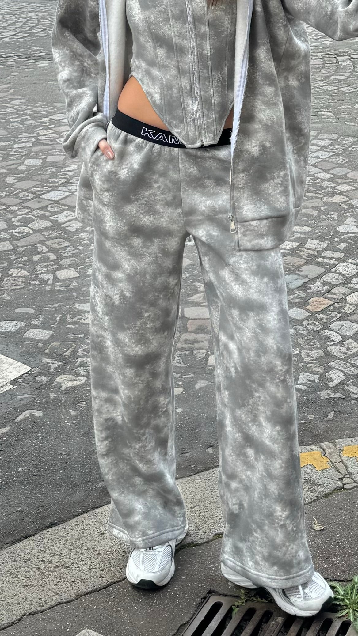 kamzi grey tie dye wide leg