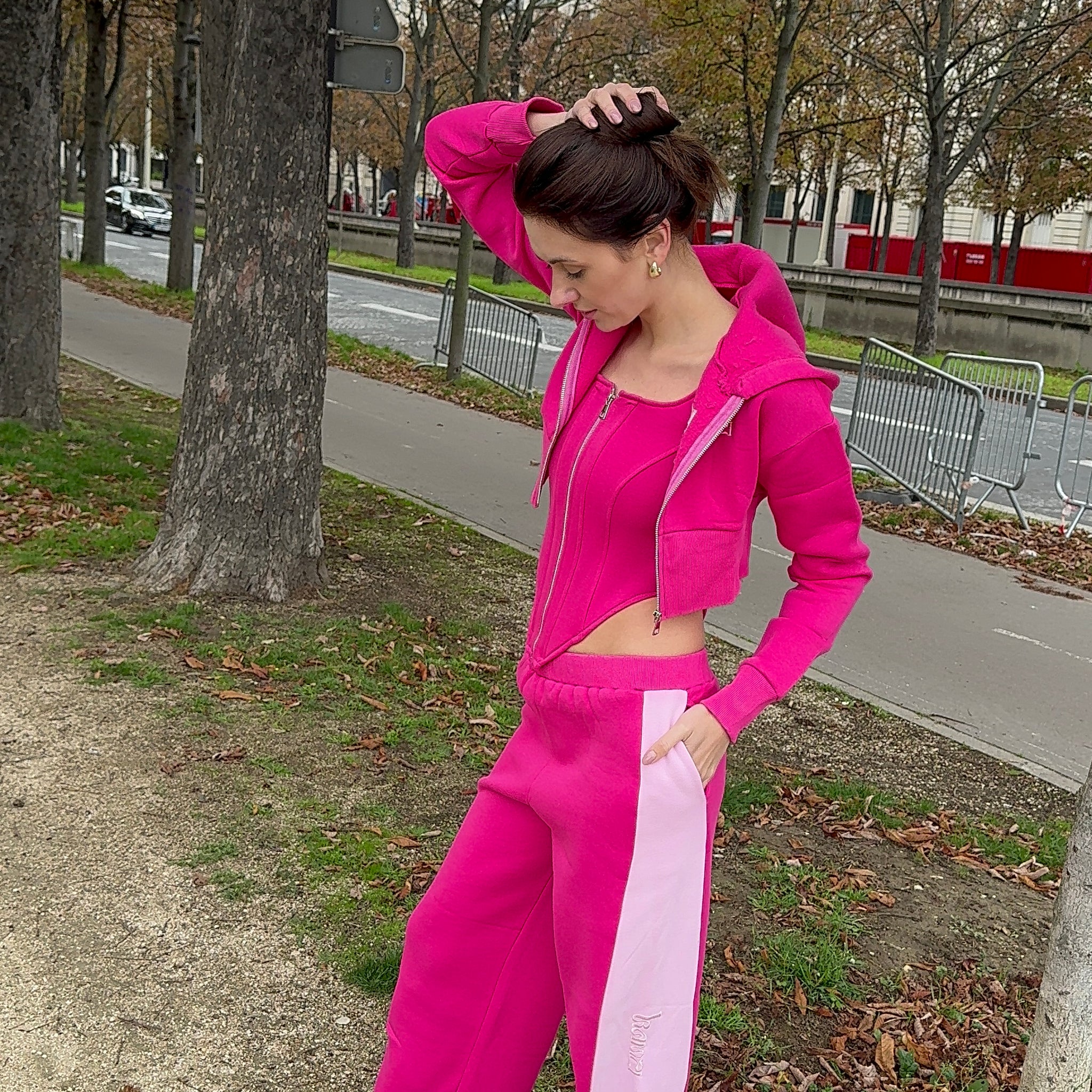 blonde pink cropped jacket