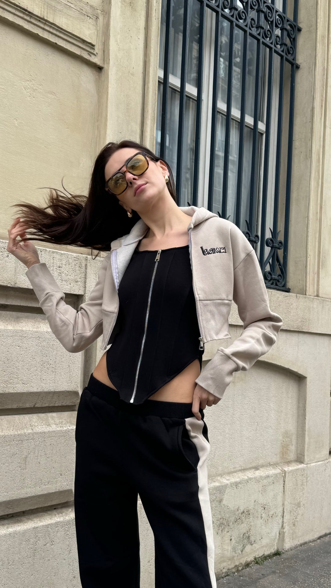 black x peanut cropped jacket