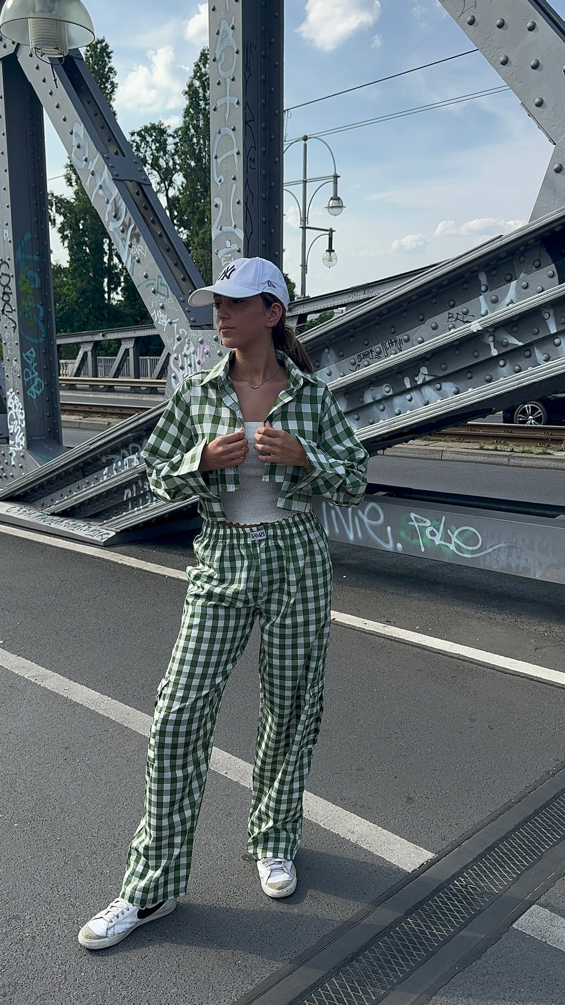 Green gingham pants