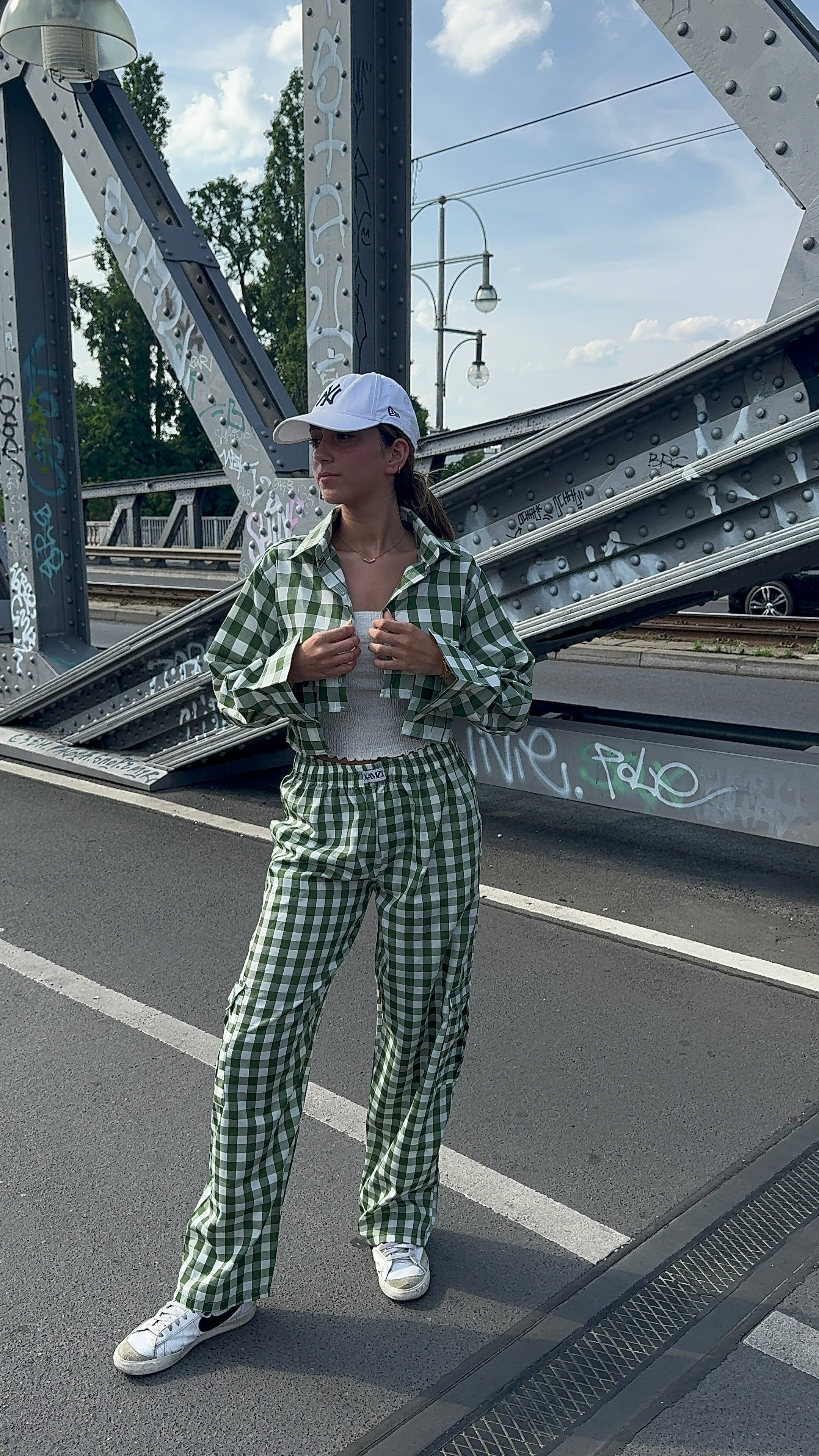 Green gingham pants