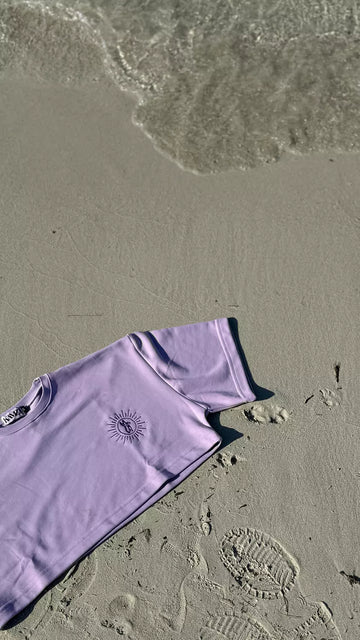light purple cropped shirt