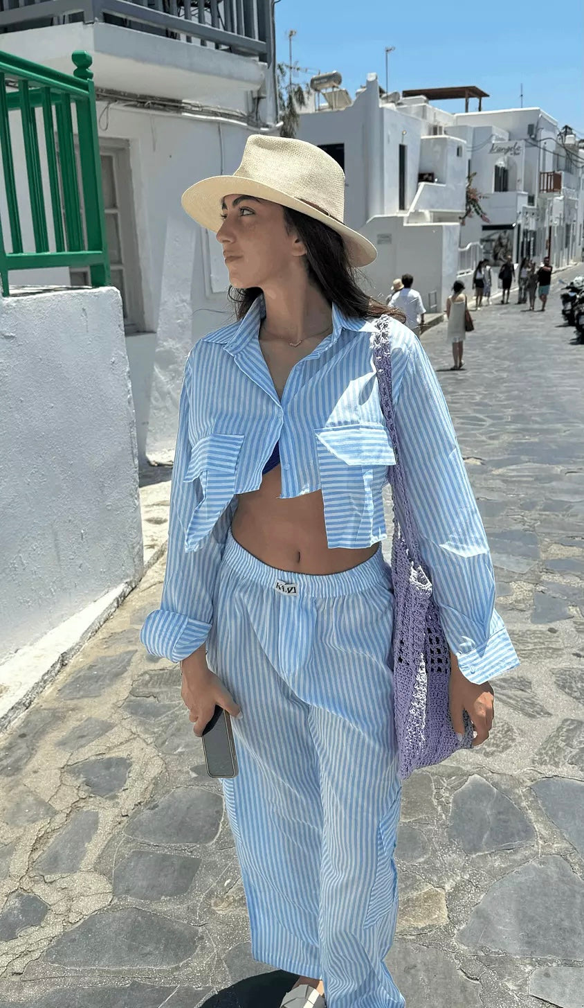 baby blue striped shirt