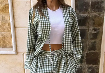 green gingham tie front
