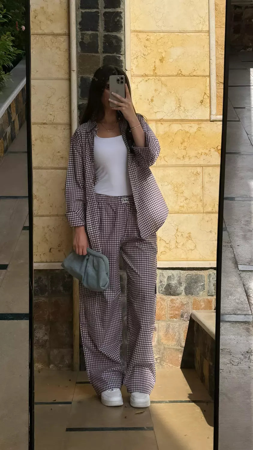 purple gingham pants