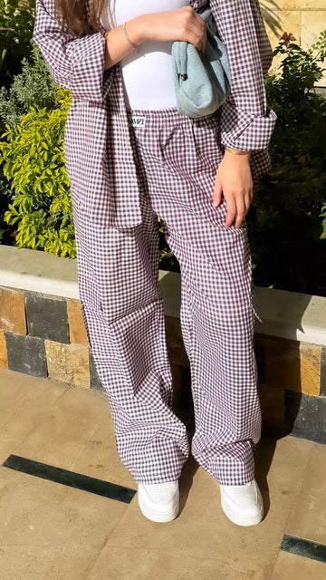 purple gingham pants