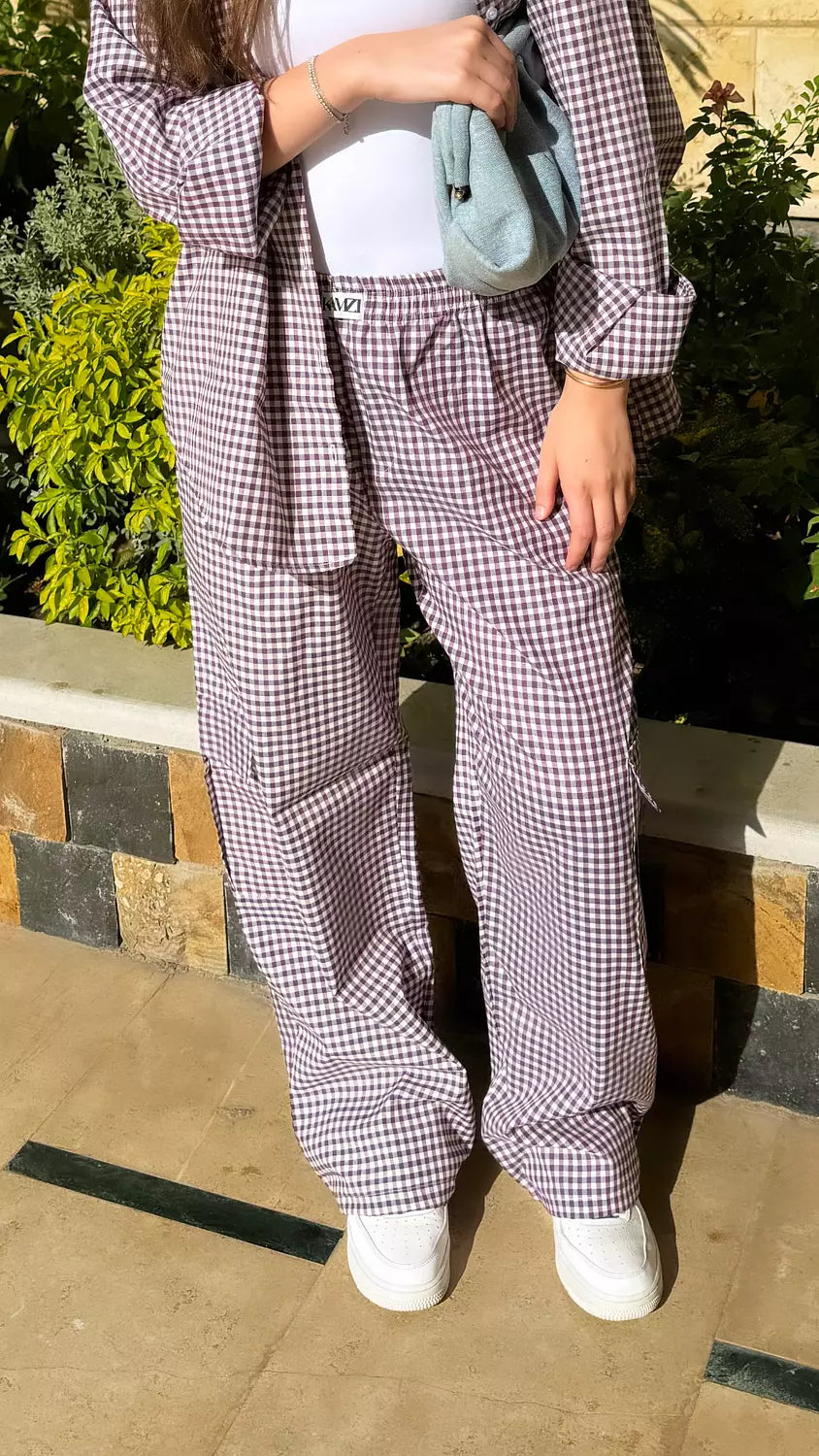 purple gingham pants