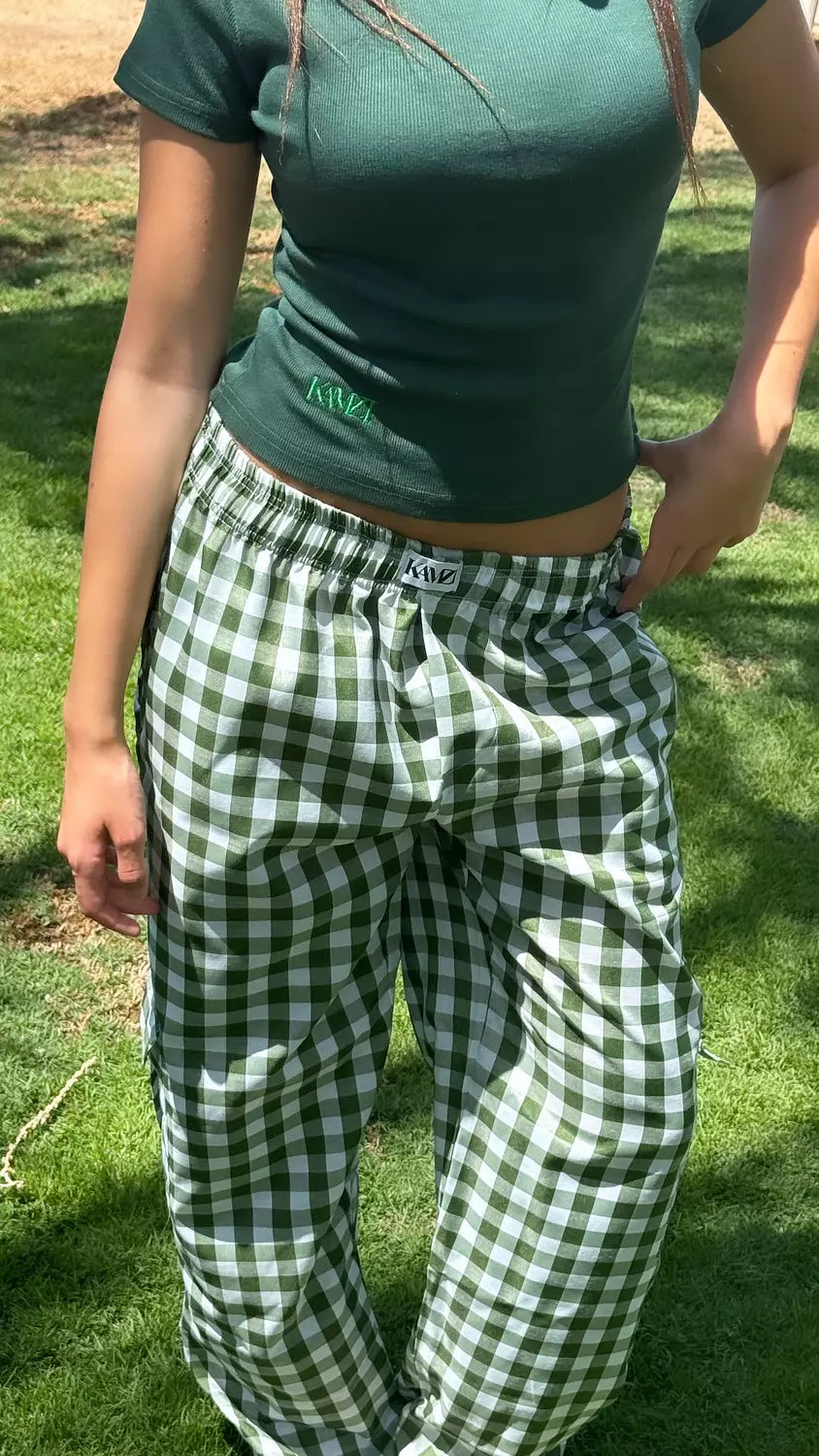 Green gingham pants