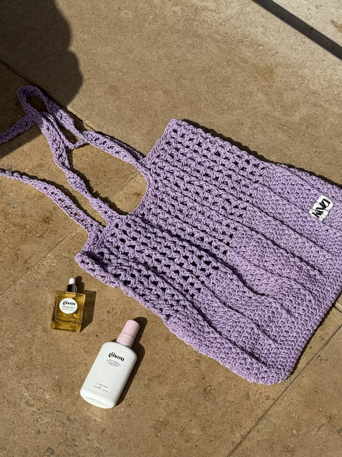 pastel purple corchet bag