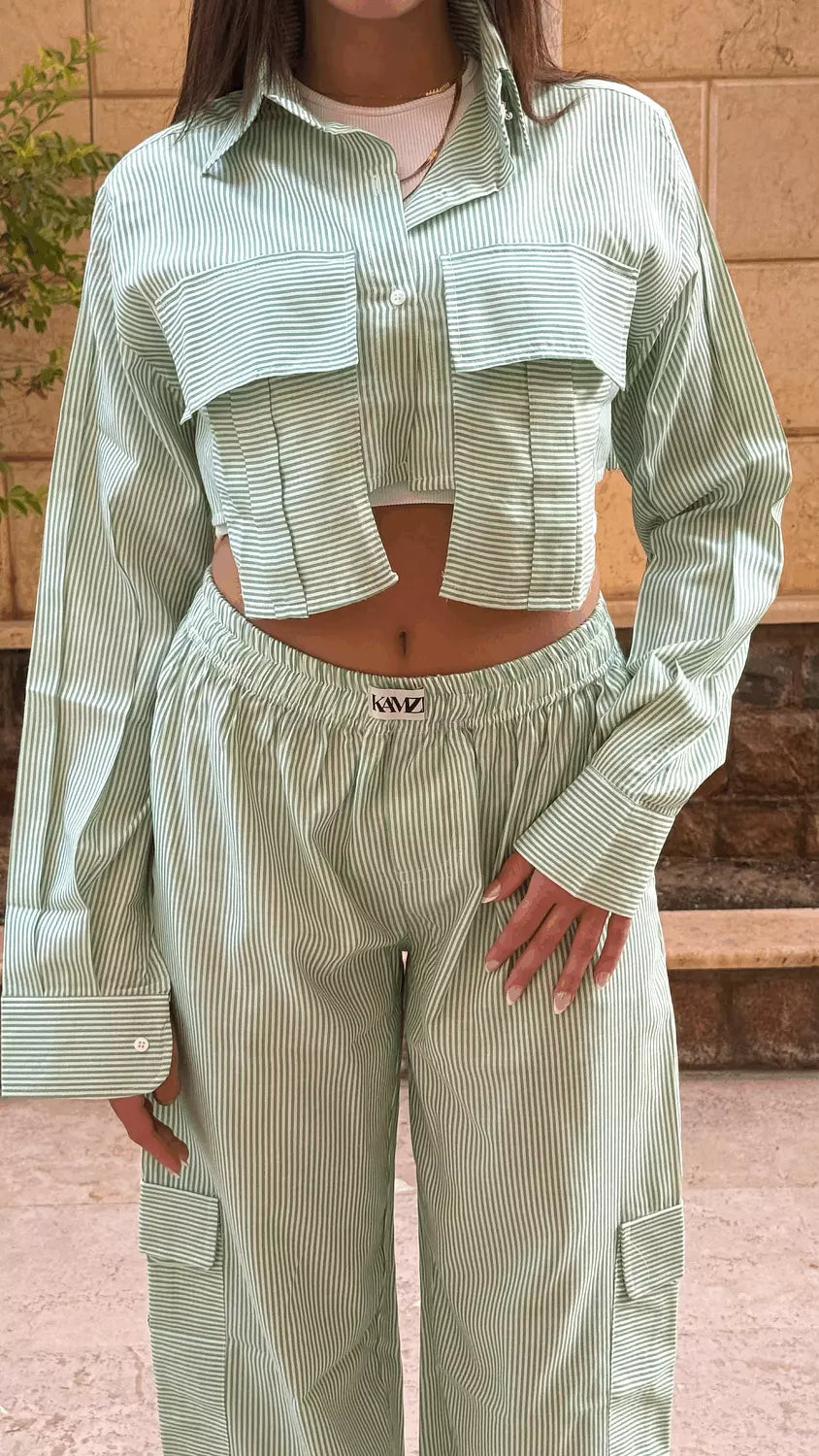 green striped pants