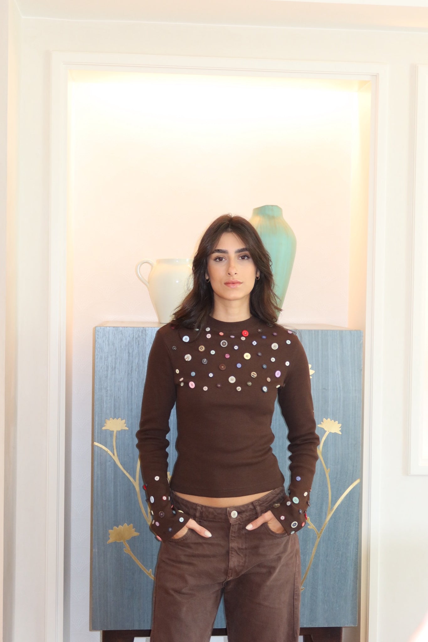Button Embellished long sleeve top