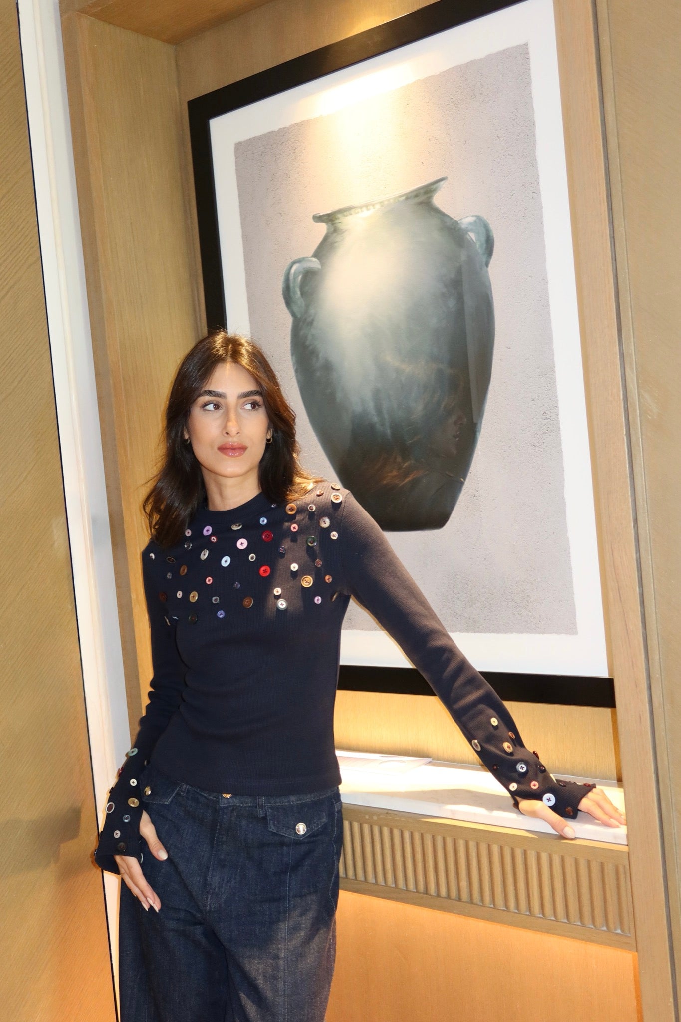 Button Embellished long sleeve top