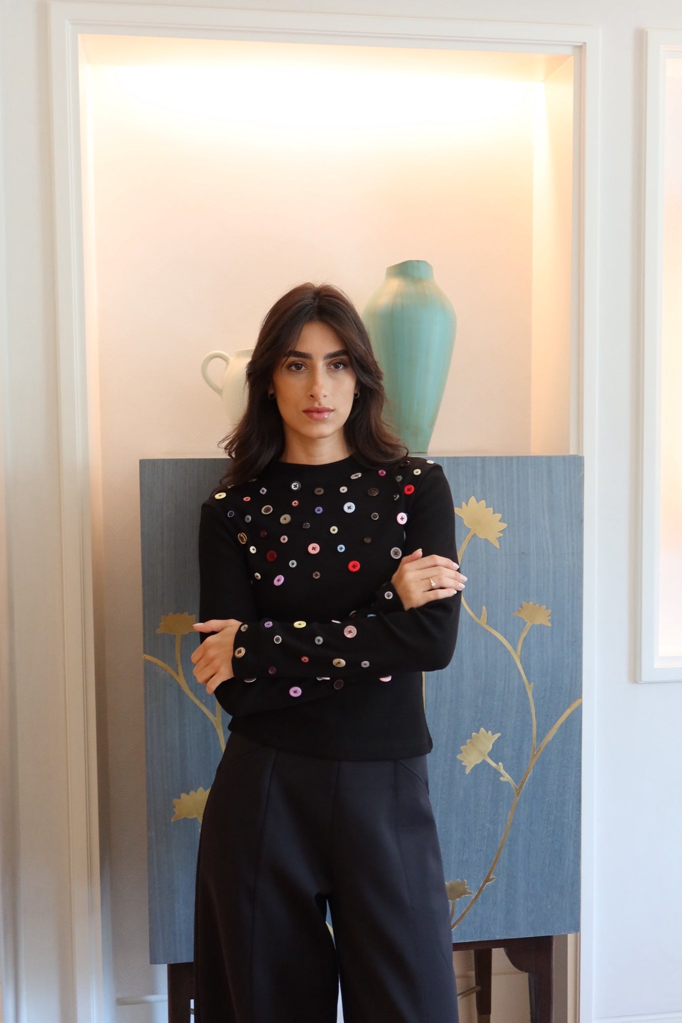 Button Embellished long sleeve top