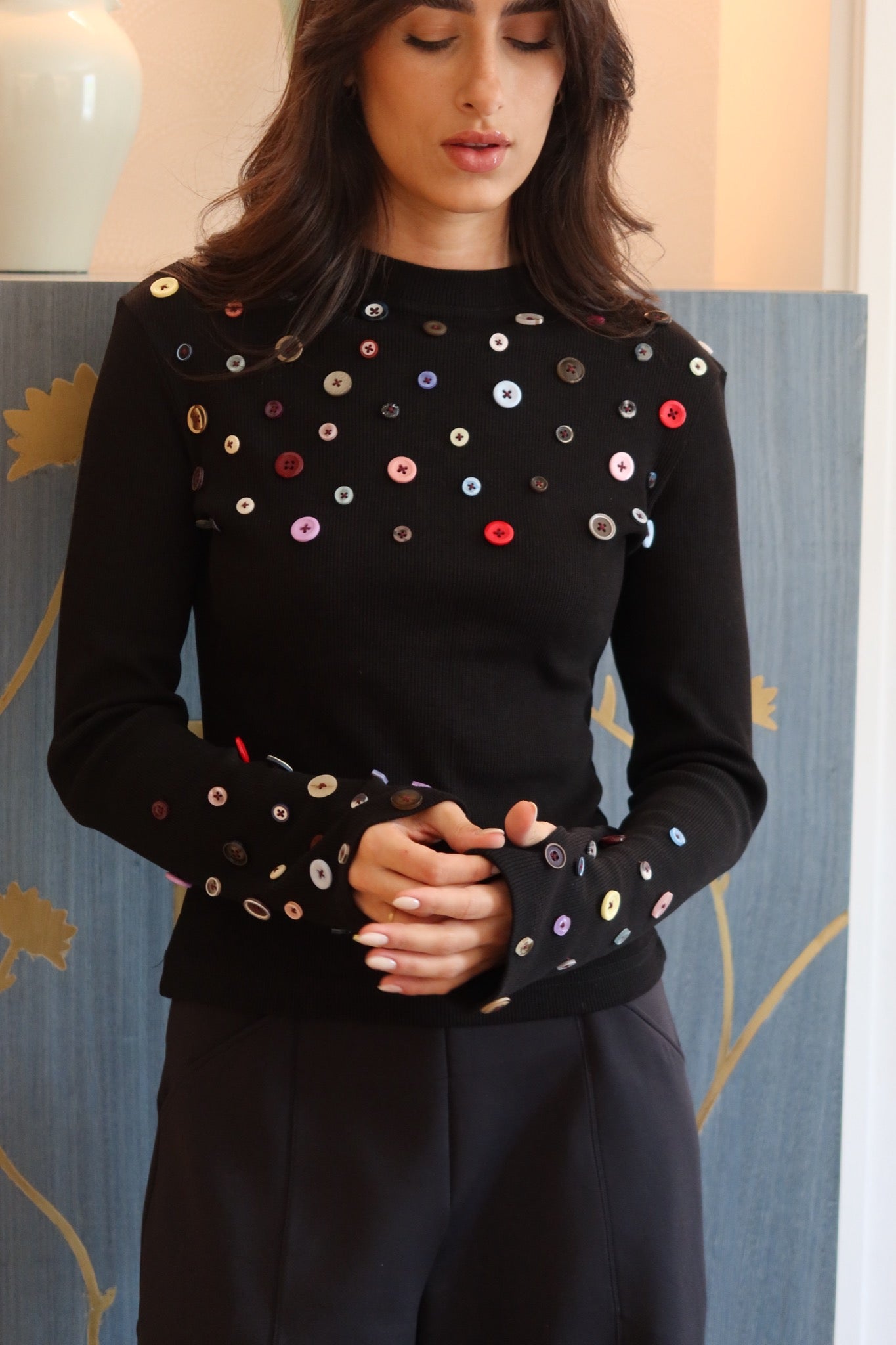 Button Embellished long sleeve top