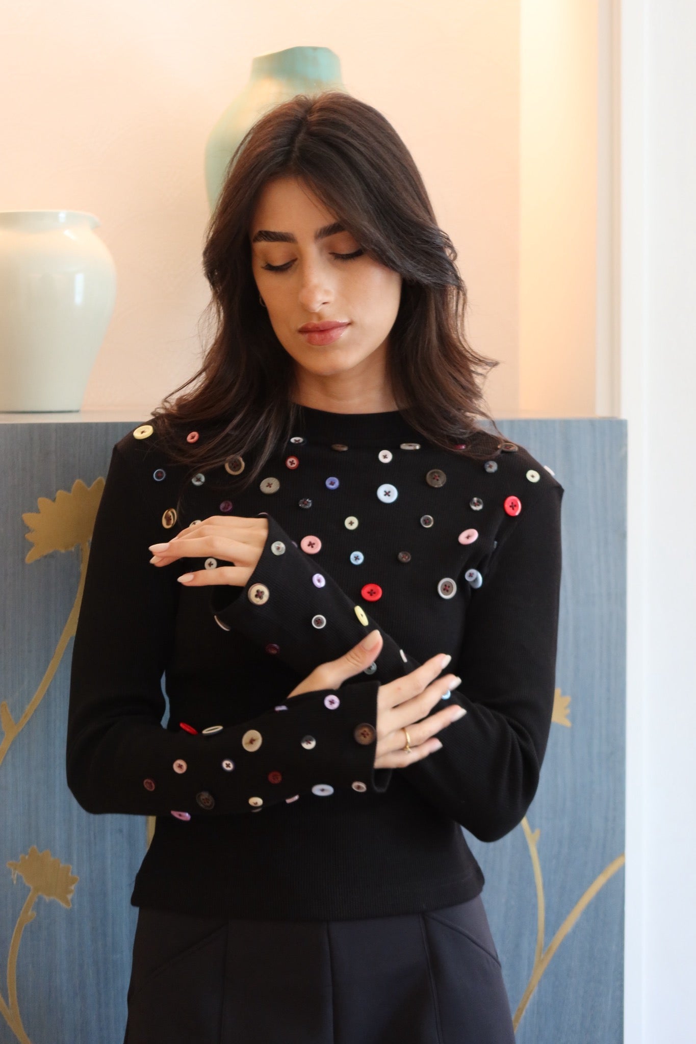 Button Embellished long sleeve top