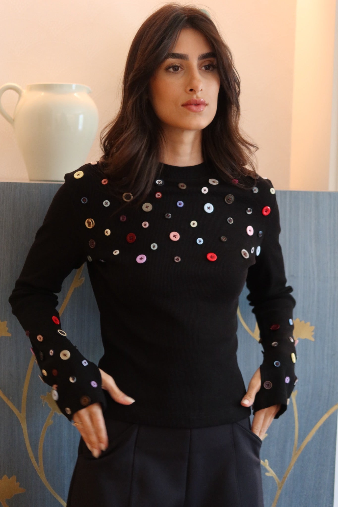 Button Embellished long sleeve top