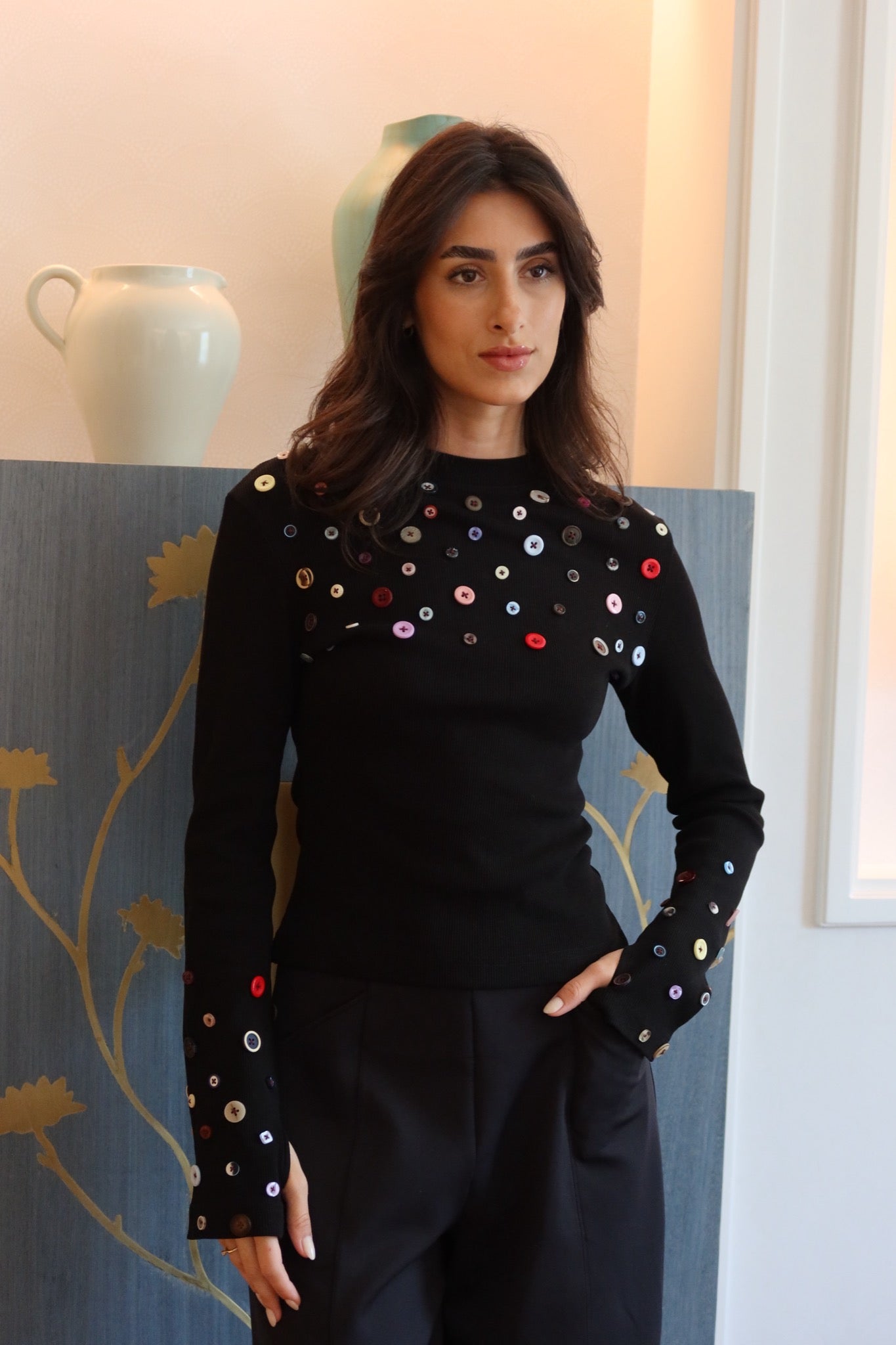 Button Embellished long sleeve top